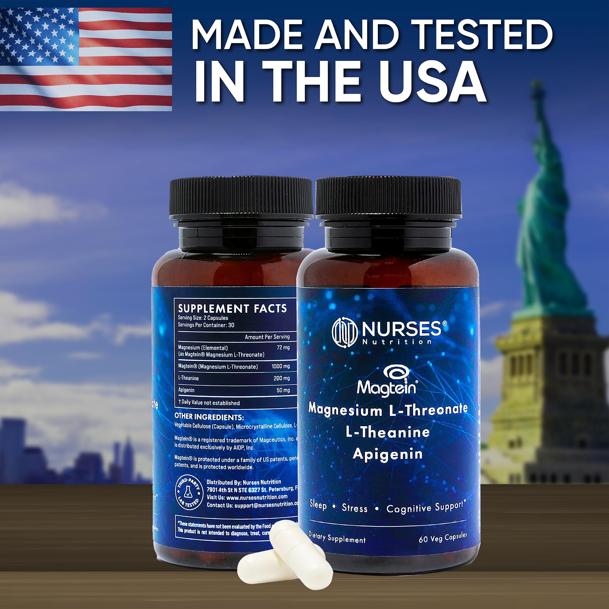 Clinically Studied โ Premium High Absorption Magnesium Sleep Supplement โ Magnesium L-Threonate L-Theanine Apigenin โ Sleep & Stress Support โ Third Party Tested โ Made in USA โ Gluten Free