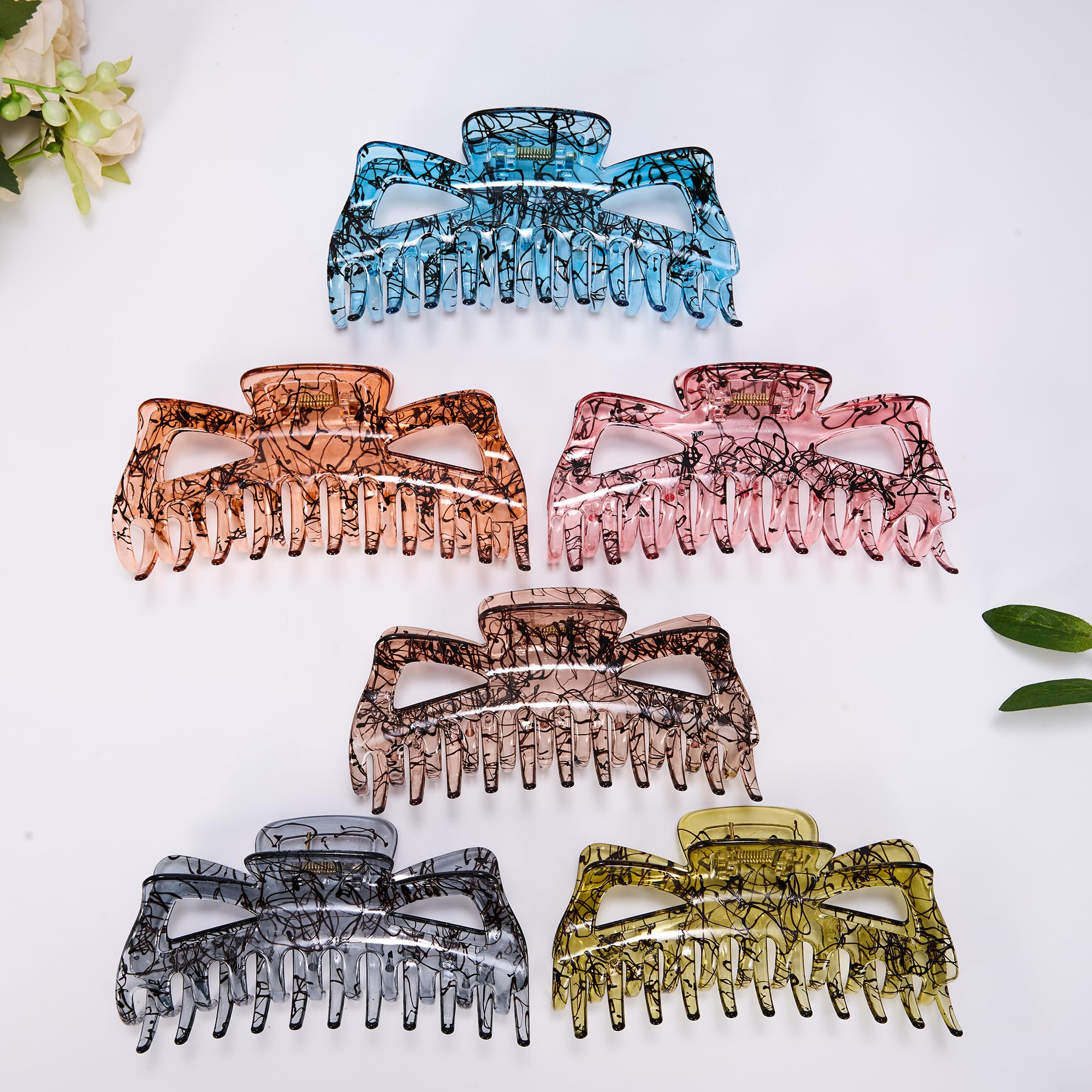 Antmoilios Extra Large Claw Clips for Thick Hair, 6.3 Inch Strong Hold Matte Jumbo Accessories for Women Long Curly Hair Cute Nonslip French Giant Big Jaw Clip for Heavy Duty Hair XL Huge(Blue Yellow)