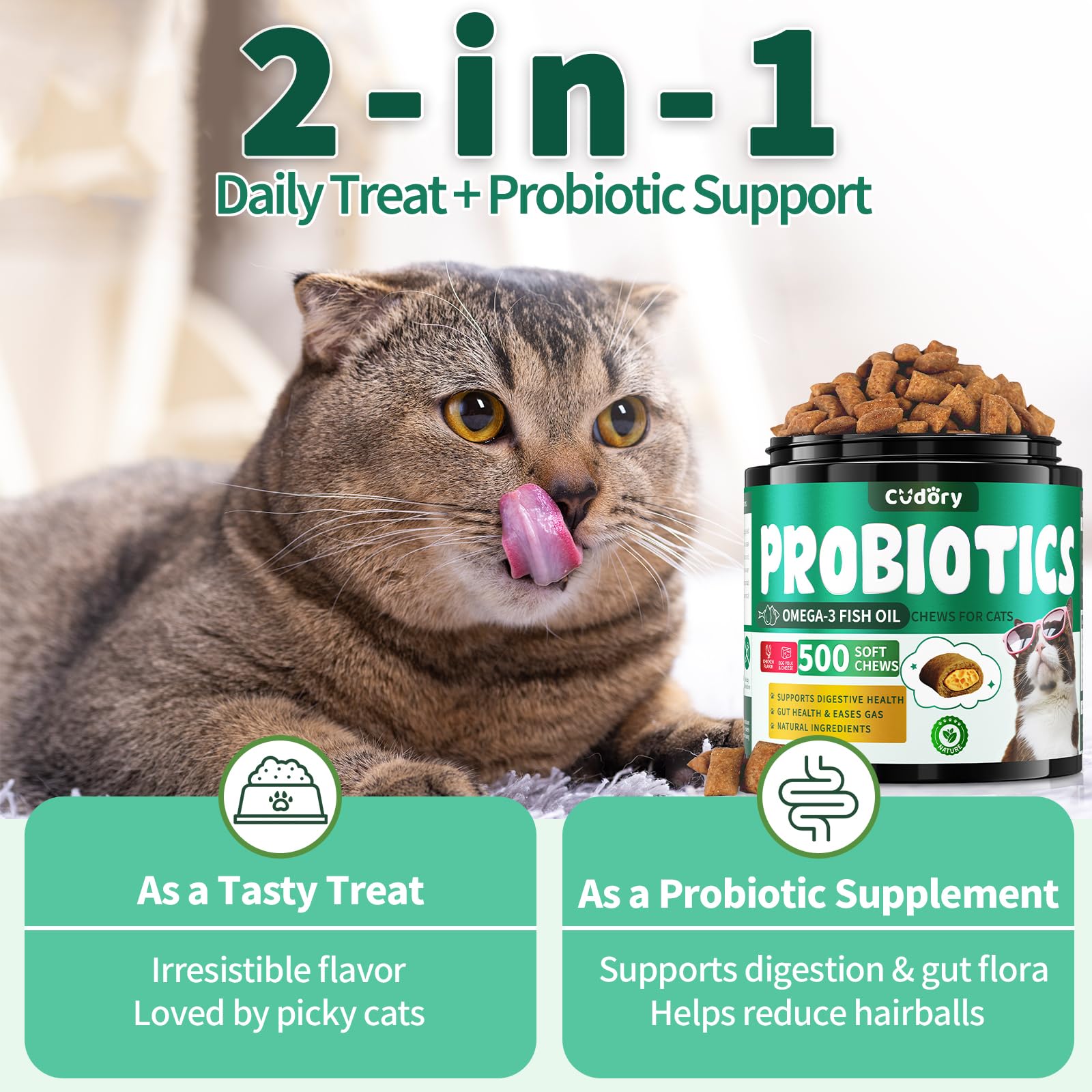 Digestive & Gut Support for Cats and Dogs - Cat Probiotics Soft Chews + Herbal Dog Antibiotics Supplement- Healthy Skin, Coat, Gut Support for Cat or Dog Supplements & Prebiotics