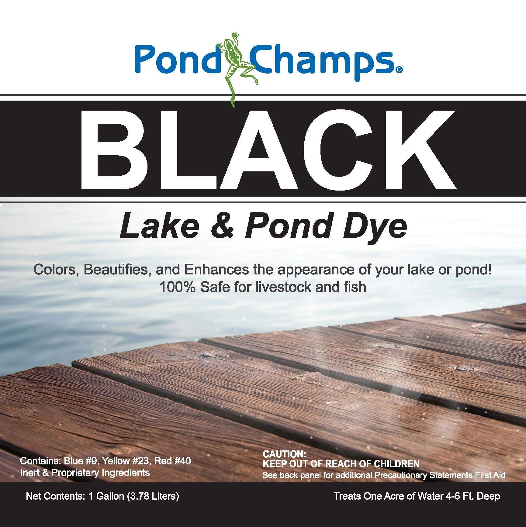 Pond Champs Black Lake & Pond Dye – One Gallon of Deep Black Pond Colorant – Treats 1 Acre - Safe for Fish, Wildlife, Pets & Children