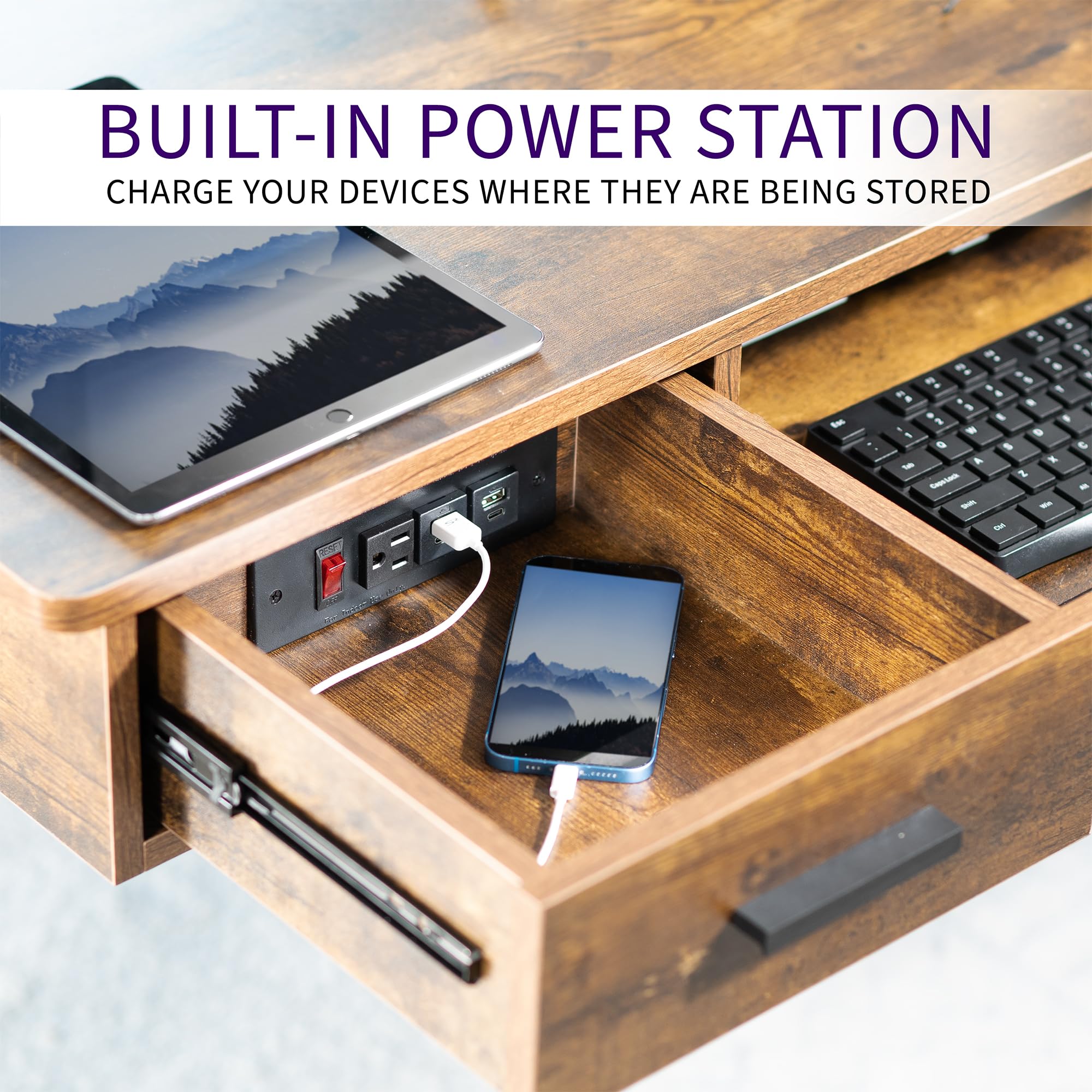 Life Finds Compact in-Drawer Charging Station Power Strip with 2 USB-A, 2 USB-C, AC Outlet, Black, LF-DOC1