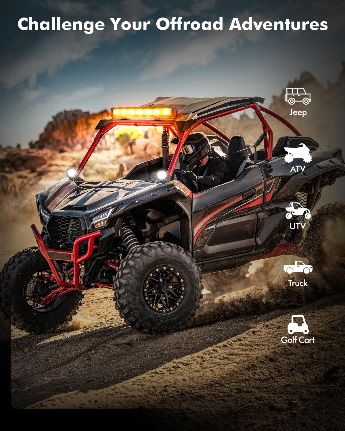 Auxbeam 6 Modes Amber White Series, 4 Packs LED Pod Lights Flash Strobe Warning Multi-Function, 4" 240W Spot Flood Combo LED Offroad Lights, for 4x4 4WD Truck Car Jeep Wrangler