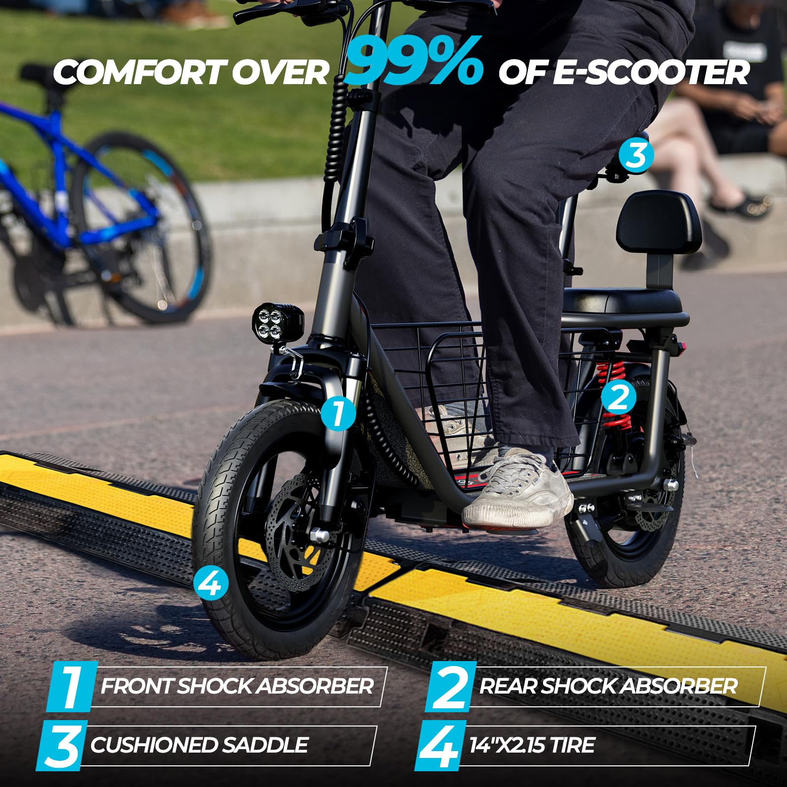 WINDHORSE 850W Peak Electric Scooter with Seat, 20MPH & 25 Miles Range, Dual Shock Absorbing, 3 Gear Speed, 14" Pneumatic Tire, Folding E Scooter for Adults with Basket for Commuting, 330lbs Load