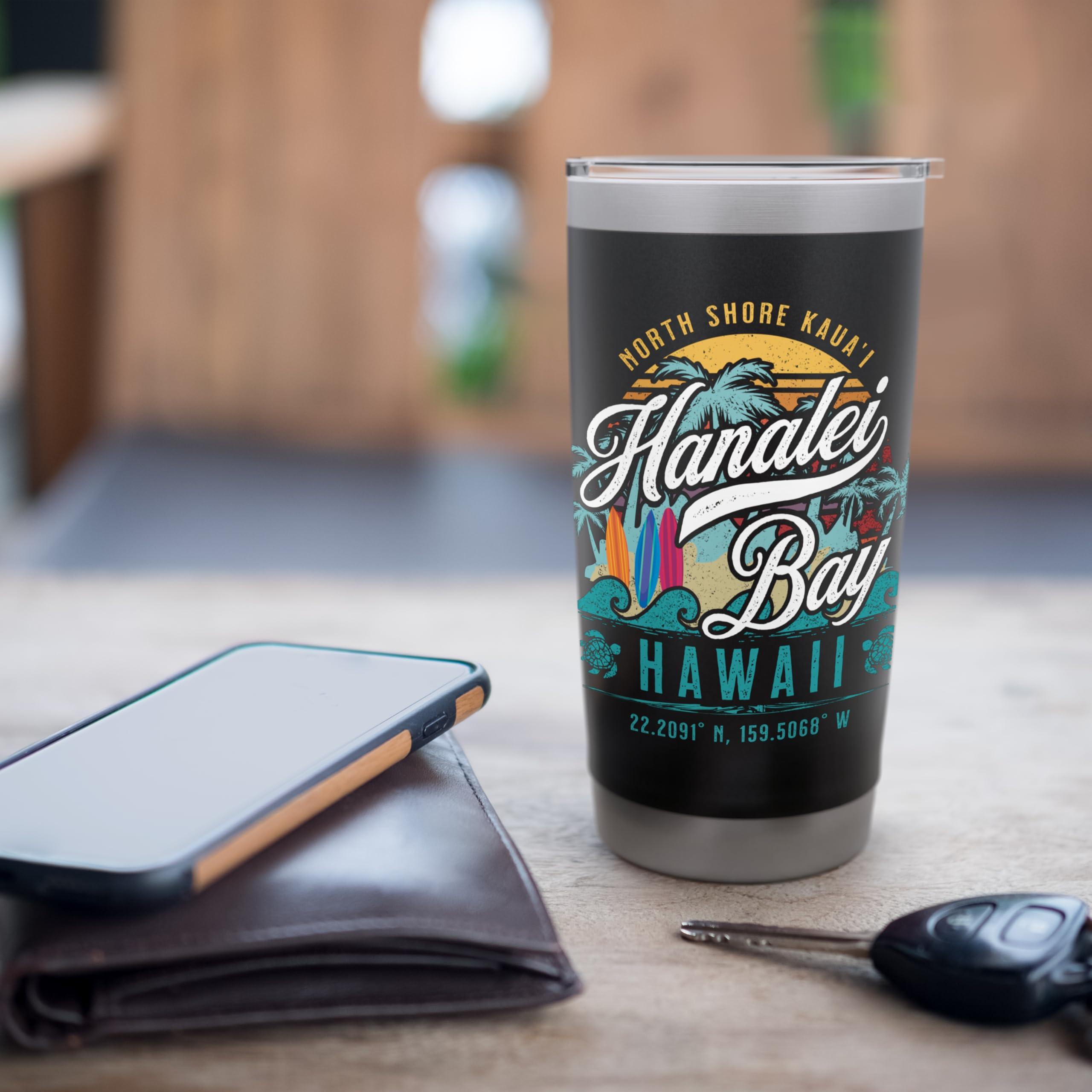 Hanalei Bay North Shore Kauai Hawaii Retro Sun Surf Fishing Stainless Steel Insulated Tumbler