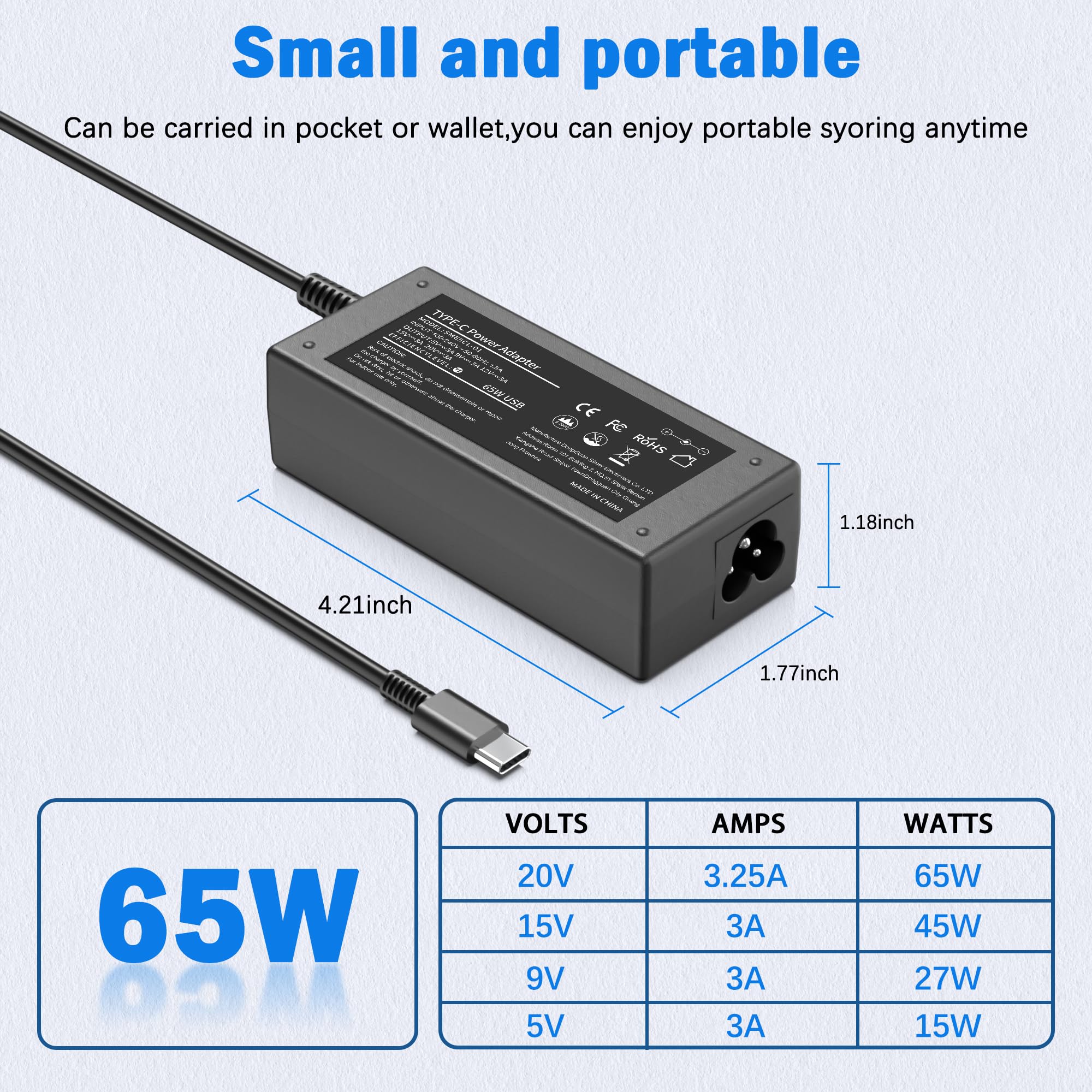 VJYUIJAY Universal 65W USB C Laptop Charger Compatible with HP chromebook Lenovo Dell Acer Asus Samsung Google Computer Type C Power Adapter