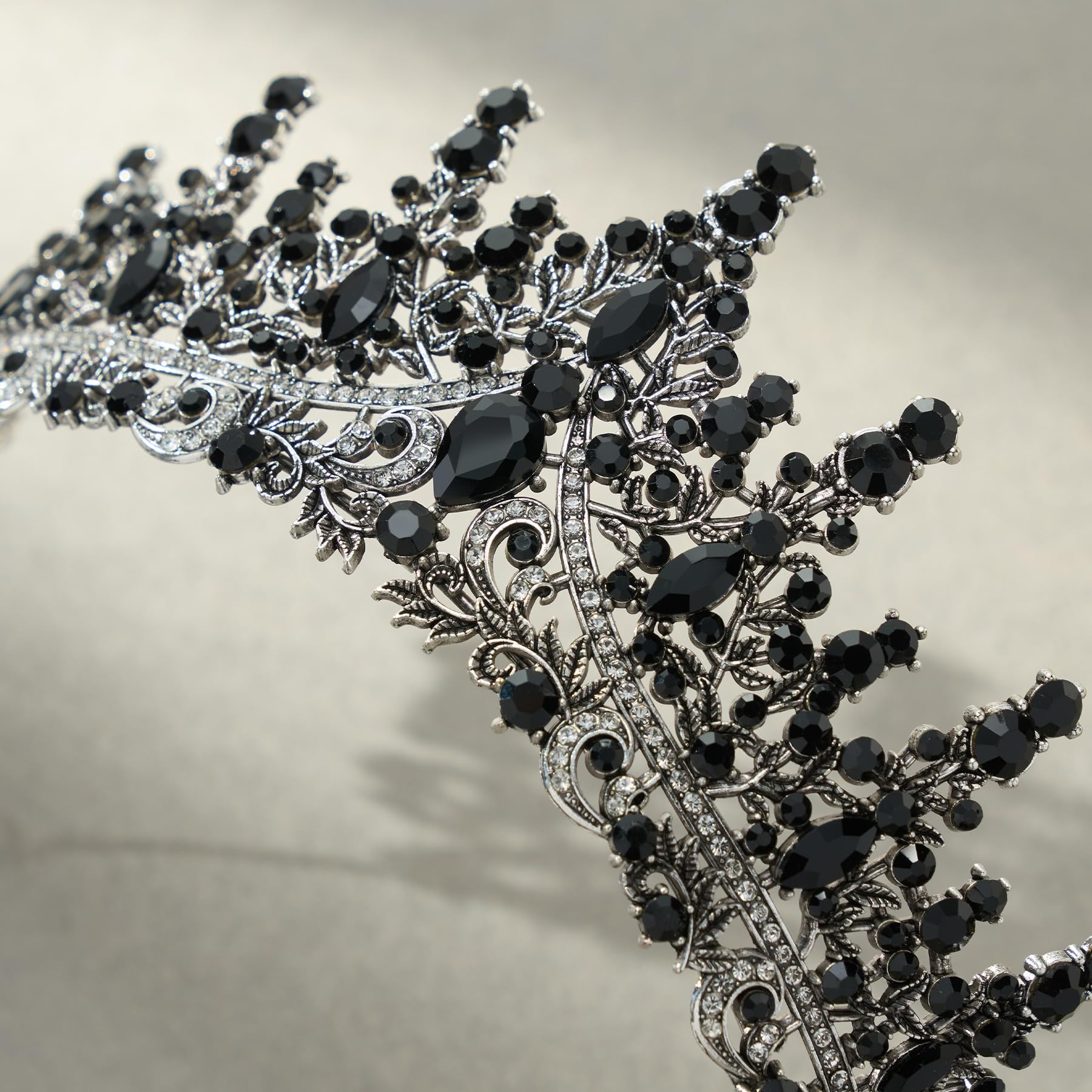 SWEETV Princess Tiara Crown for Women Girls,Royal Queen Crown,Wedding Tiara for Bride,Aurora Borealis Crystal Hair Accessories for Quinceanera Pageant Prom Birthday,Silver+Black