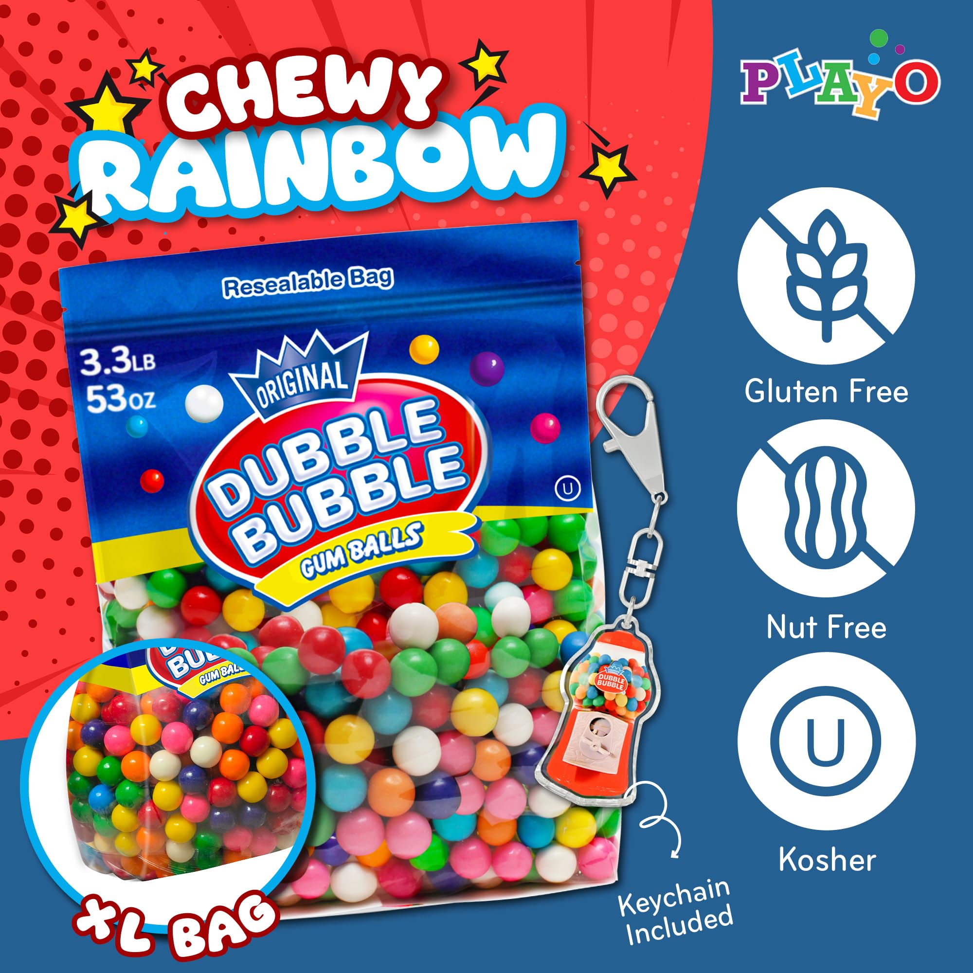 Gumballs For Gumball Machine Refills - 53 Ounce Dubble Bubble Chewing Gum Bulk Antique Style Gum Balls vintage Old Fashioned Candy -Mini bubble Gumballs 3.3 lb For Kids Toy Bank Candy Dispenser Playo