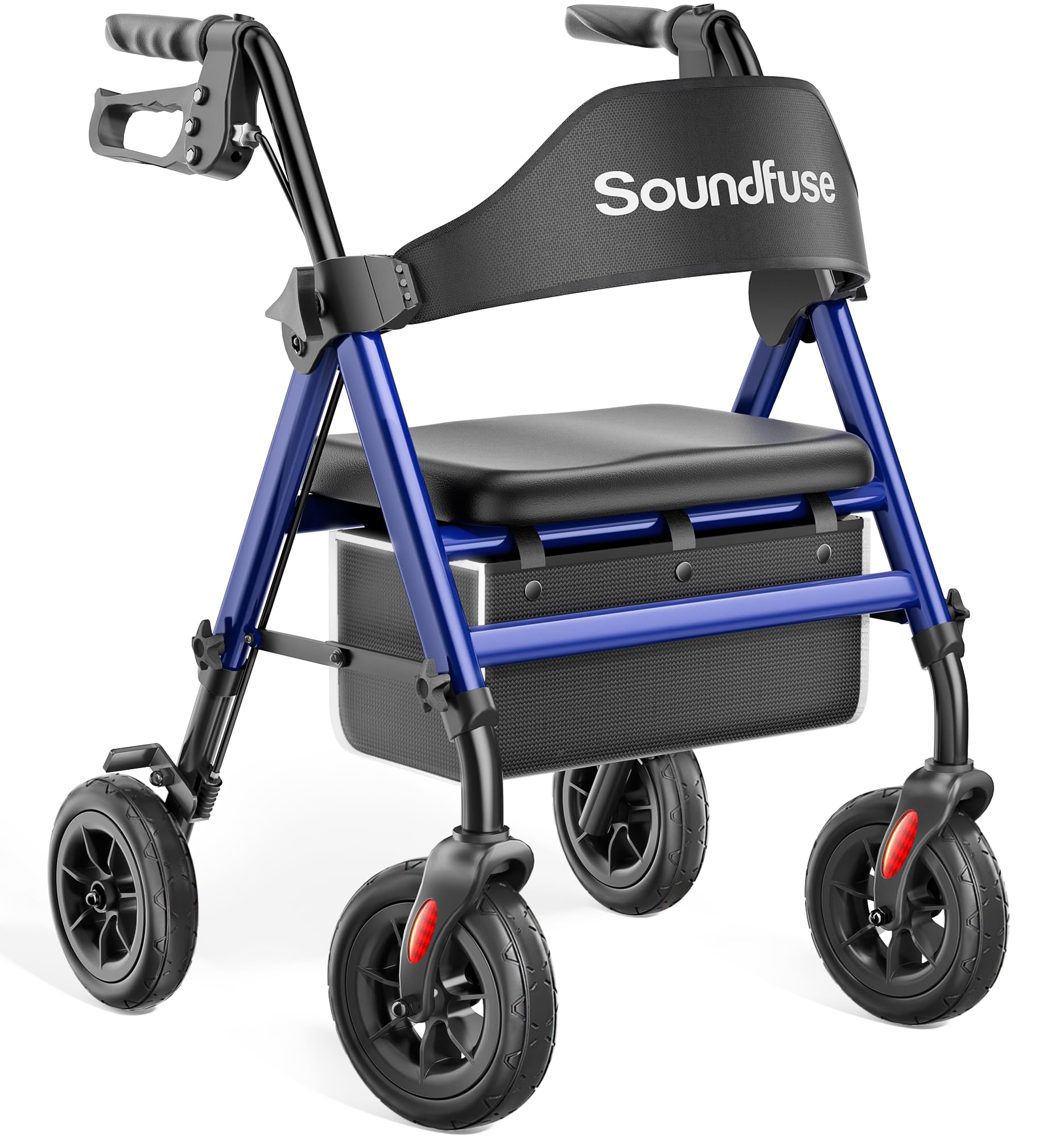 SOUNDFUSE Rollator Walkers for Seniors with Seat, Foldable Lightweight Rolling Walker with 8" Big PU Wheels, Ergonomic Seat, Dual Height Adjustment