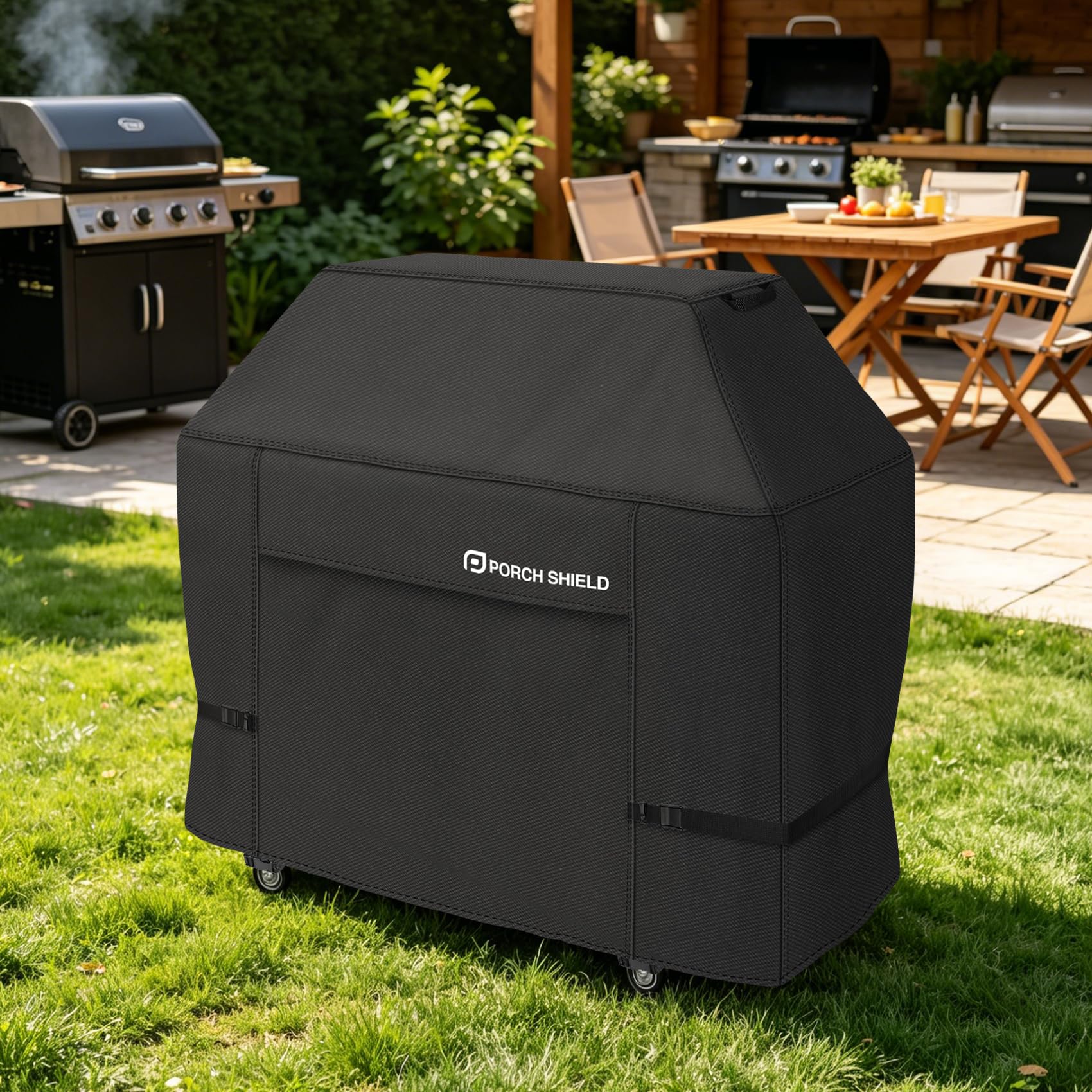 Porch Shield 62W x 24D x 48H inch Premium Gas Grill Cover Up to 60 inch, Waterproof and Fade Resistant 600D BBQ Covers for Weber, Brinkmann, Char-Broil and More, Black