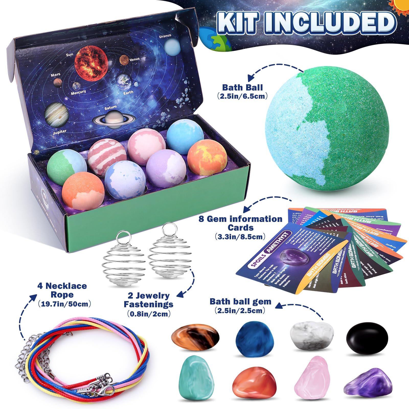 Toylink Galaxy Bath Bombs for Kids with Surprise Inside Space Toys, 8 Pack Planet Bath Bombs with Solar System Gemstones Organic Bubble Bath Fizzies Birthday Christmas Gifts for Boys Girls