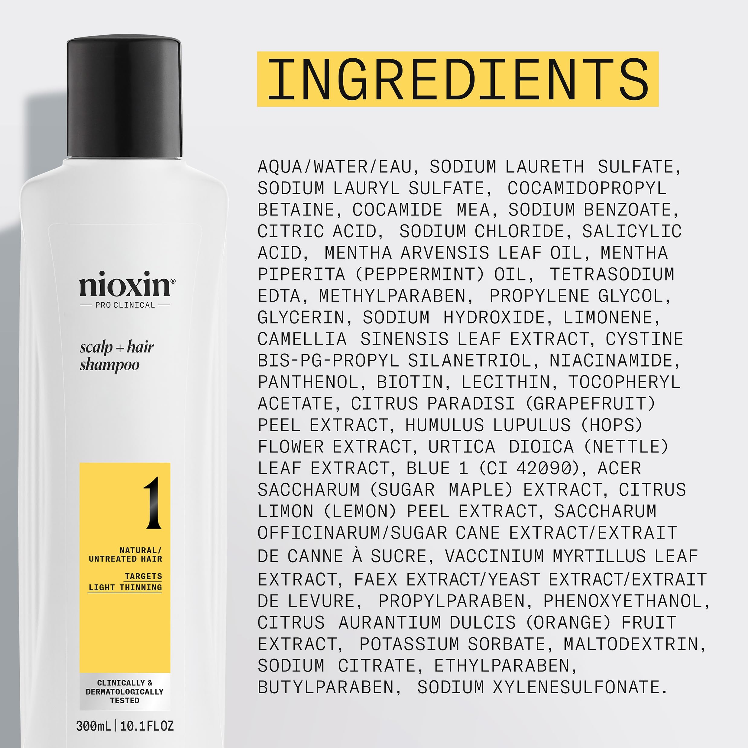 Nioxin Scalp + Hair Thickening System 1 Shampoo | For Natural or Untreated Hair with Light Thinning | With Niacinamide and Biotin | 10.1 Fl oz.