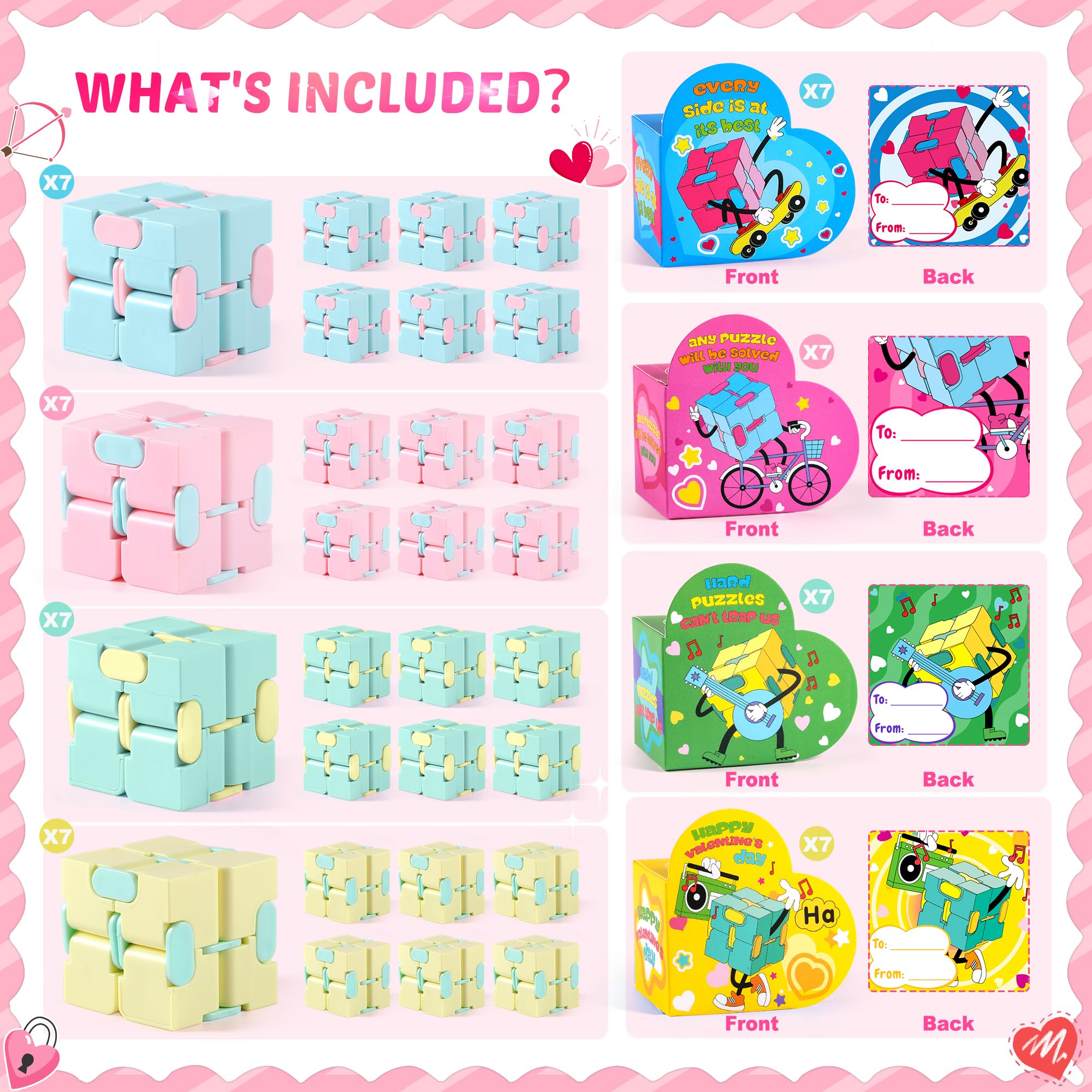 Loscola 28 Packs Valentines Day Gifts for Kids Classroom, Fidget Cube Toy with Valentines Boxes for Kids, Kids Valentines Day Cards, Valentines Cards for Kids Classroom Exchange Gift Valentines Prizes