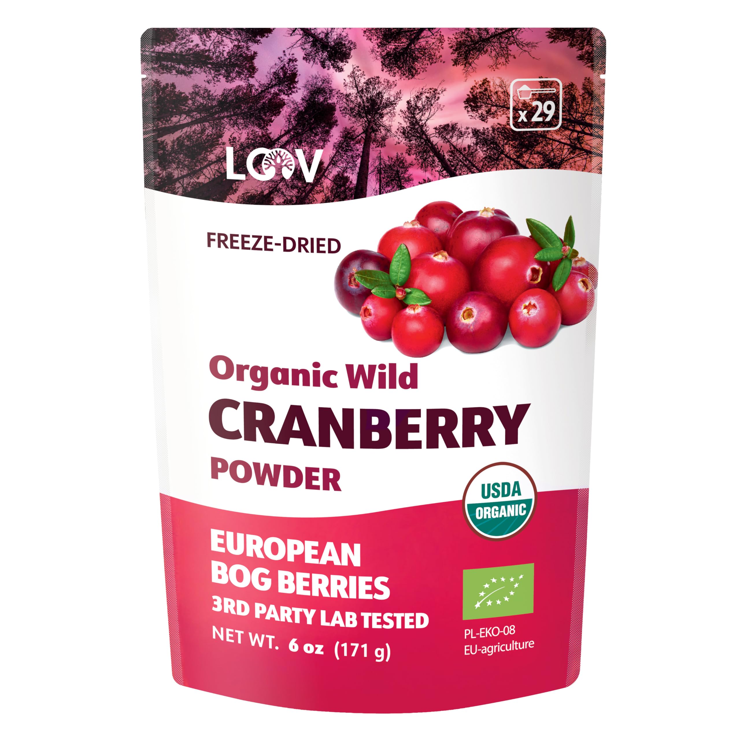 Wild Organic Freeze Dried Cranberry Powder, 6 Oz, 35-Day Supply, from Nordic Forests, No Added Sugar