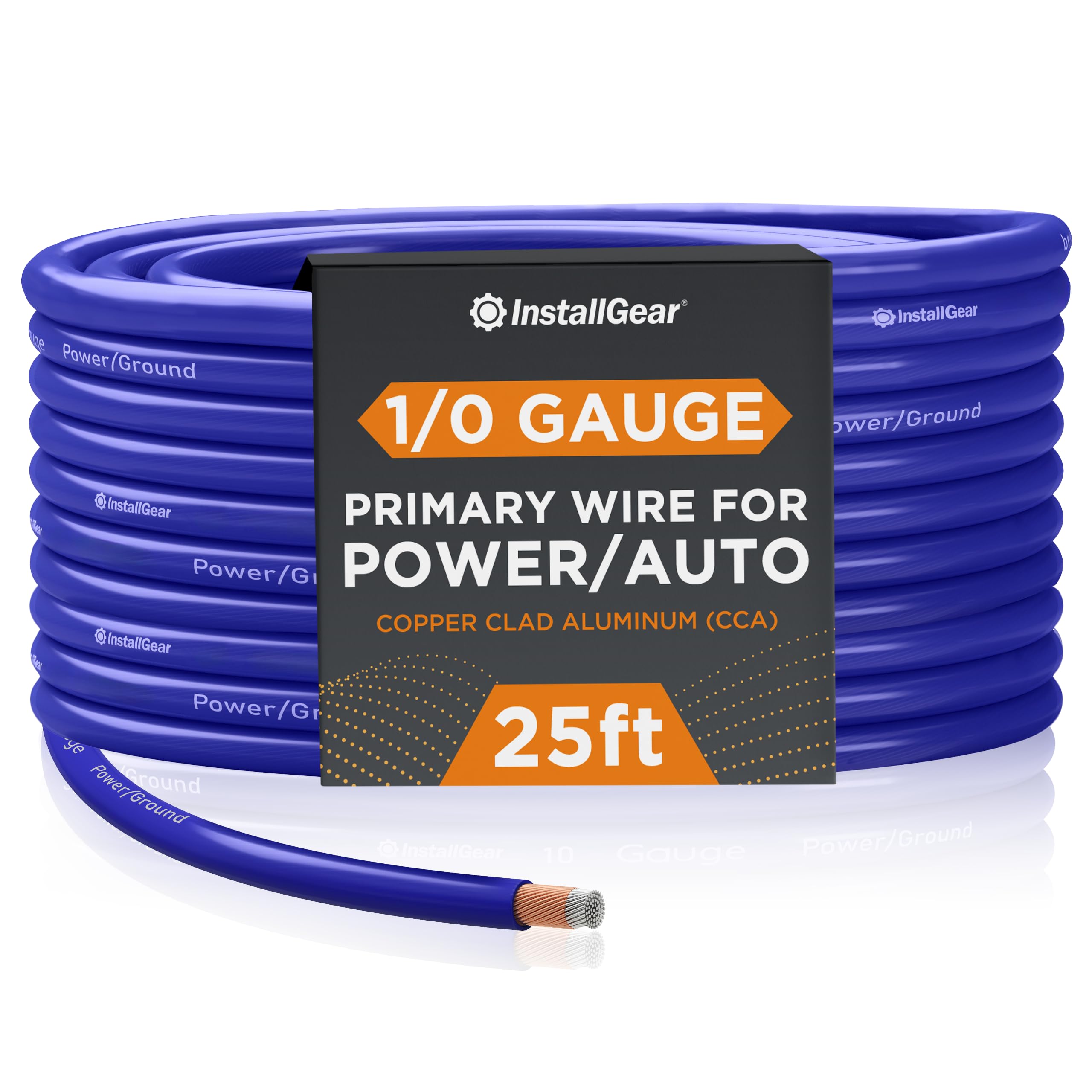 InstallGear 1/0 Gauge Wire (25ft) Copper Clad Aluminum CAA - Primary Automotive Wire, Car Amplifier Power & Ground Cable, Battery Cable, Car Audio Speaker Stereo, RV Trailer Wiring Welding Cable 1/0ga