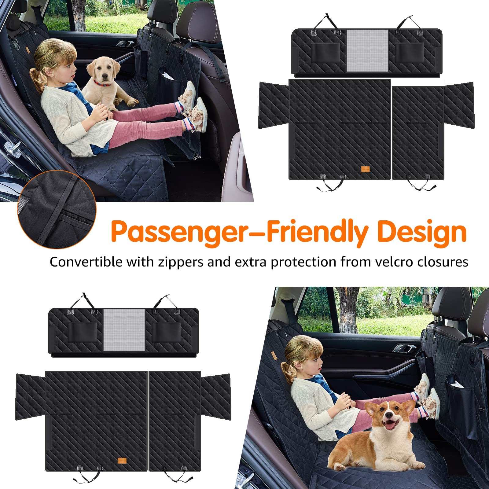 nzonpet Upgraded 6-in-1 Dog Car Seat Cover for Back Seat, 100% Waterproof Dog Car Hammock, Nonslip Dog Seat Cover for Cars Trucks and SUVs, Backseat Cover Protector for Dogs with Mesh Window- Black