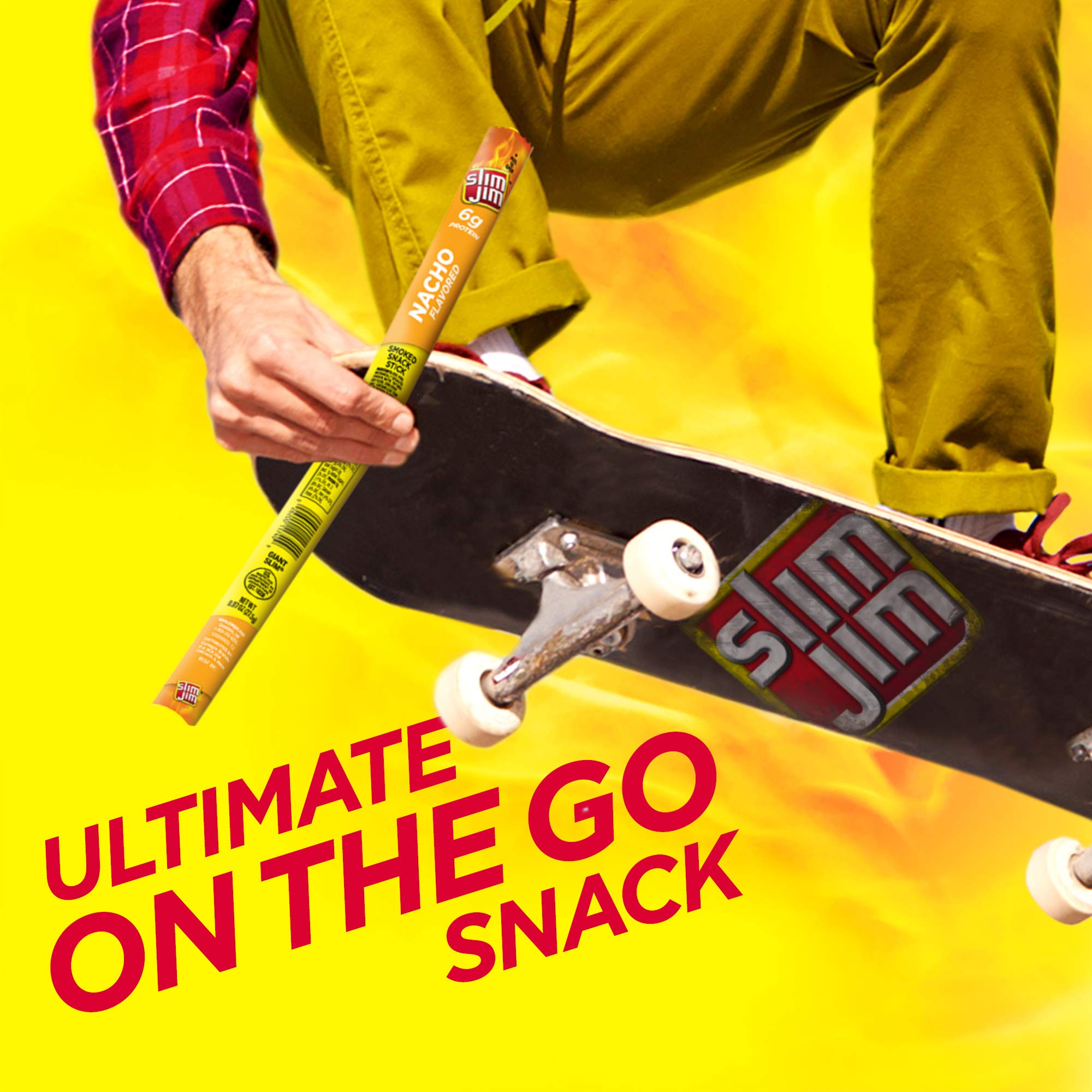 Slim Jim Giant Smoked Meat Sticks, Nacho Flavor, 6g Protein Per Stick, Easter Basket Stuffer, 0.97 oz. (24 Count)