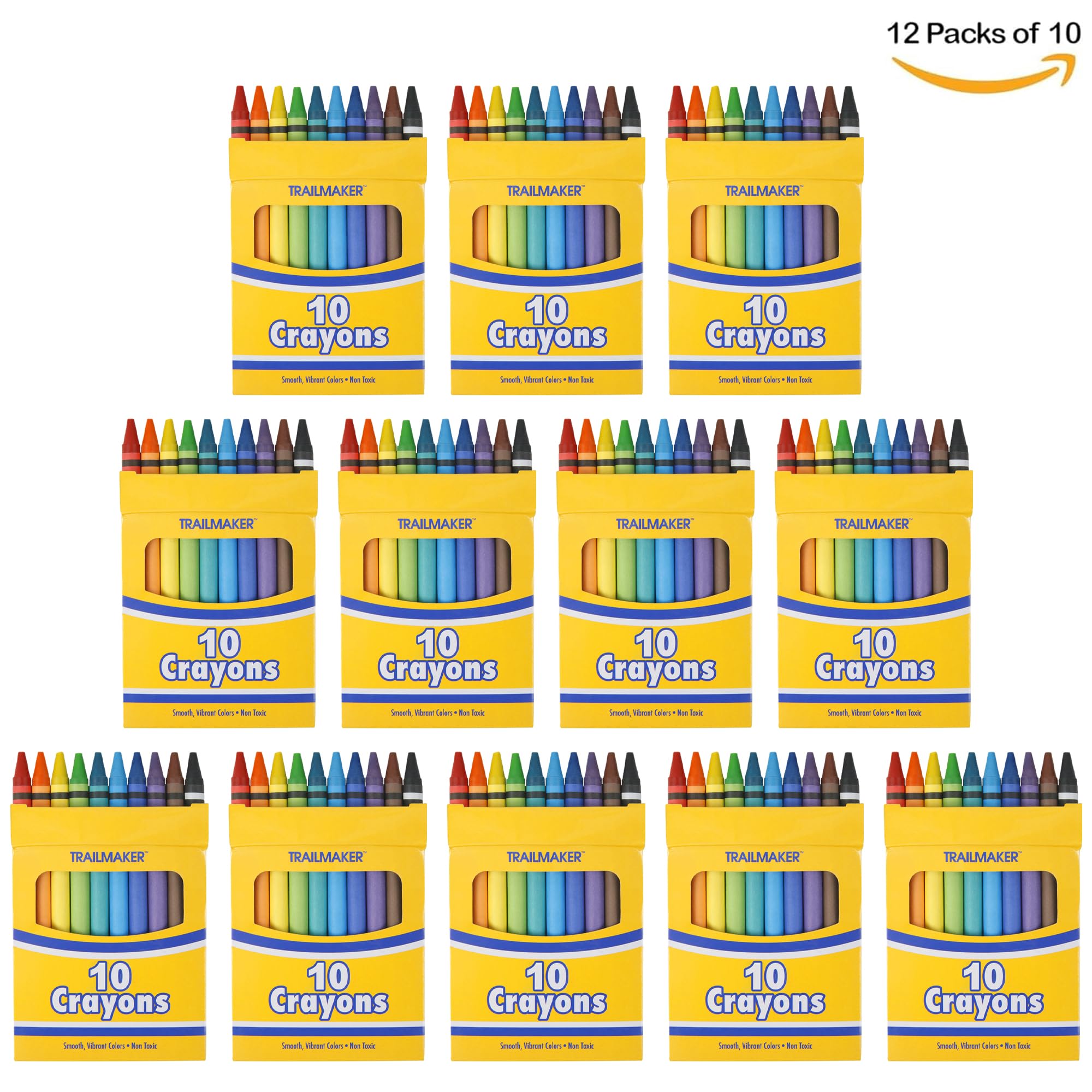 Trail maker 12 Pack Bulk Crayons | Washable Beeswax Bright Color Crayons Bulk Individual Packs, 10 Per Box, 12 Boxes Bundle Art Set Crayons for Kids, Classrooms, Restaurants
