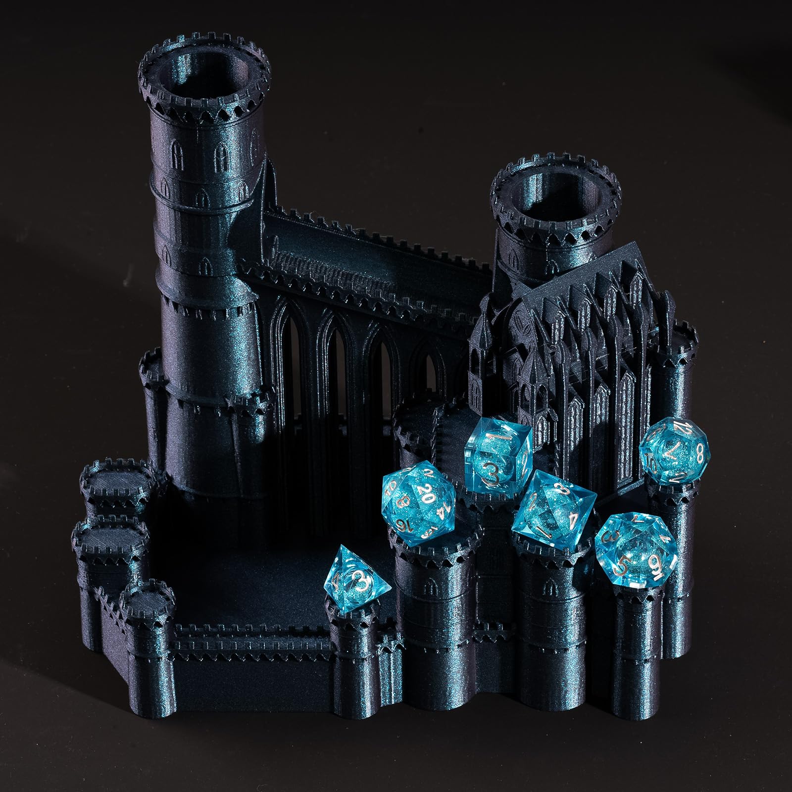 Fugacity DND Dice Set, Liquid Core Handmade Sharp Edge 7 Piece Resin Dice-Dungeons and Dragons Polyhedral Dice Set, D&D Dice Set with Gift Dice Case for RPG MTG Table Games(Blue Sand & Silver)