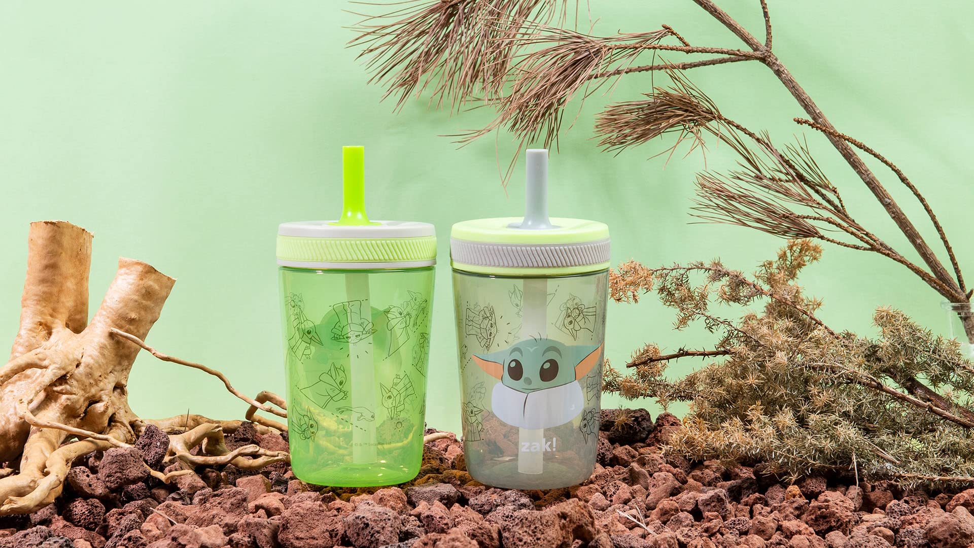 Zak Designs Star Wars The Mandalorian Kelso Toddler Cups For Travel or At Home, 15oz 2-Pack Durable Plastic Sippy Cups With Leak-Proof Design is Perfect For Kids (Baby Yoda, Grogu)