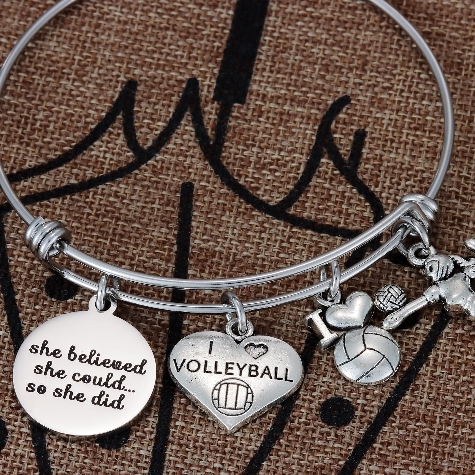 Kivosliviz Volleyball Charm Bangle Bracelet Volleyball Inspirational Jewelry Volleyball Gifts for Female Volleyball Players