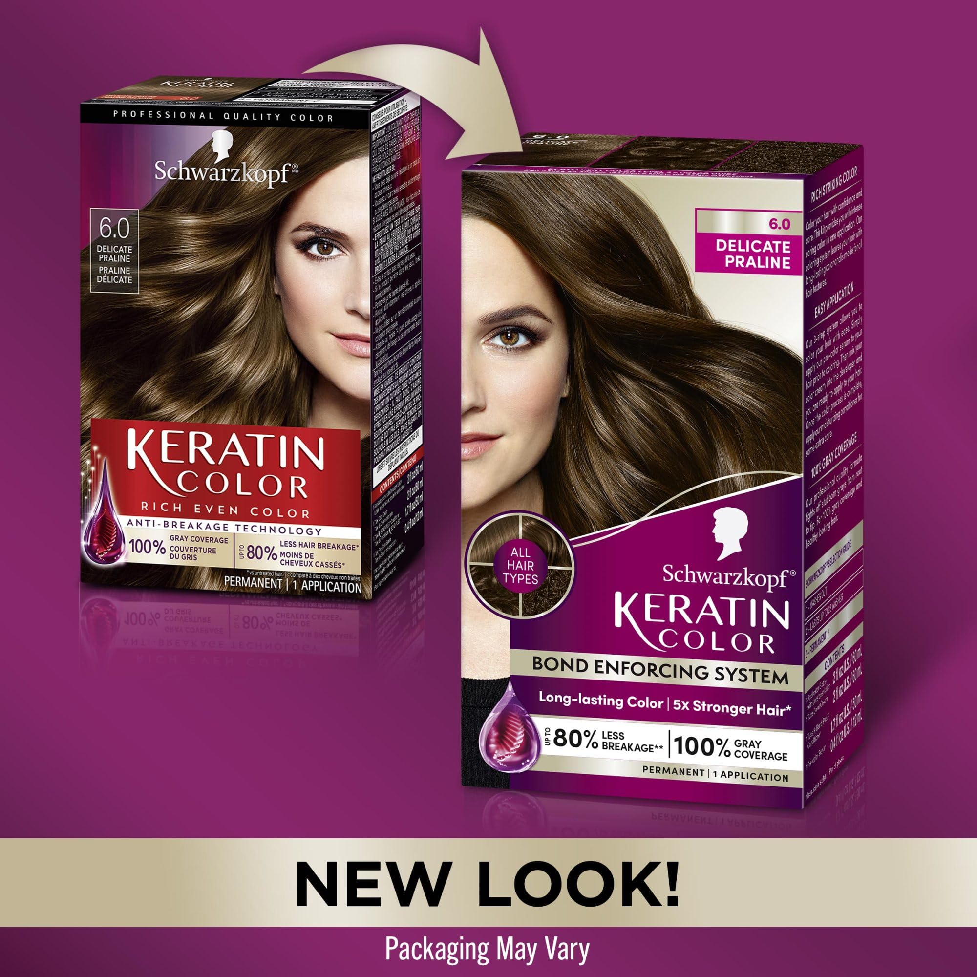 Schwarzkopf Keratin Permanent Hair Color, 6.0 Delicate Praline, 1 Application - Professionally Inspired Permanent Hair Dye, for up to 80% Less Breakage vs Untreated Hair and up to 100% Gray Coverage