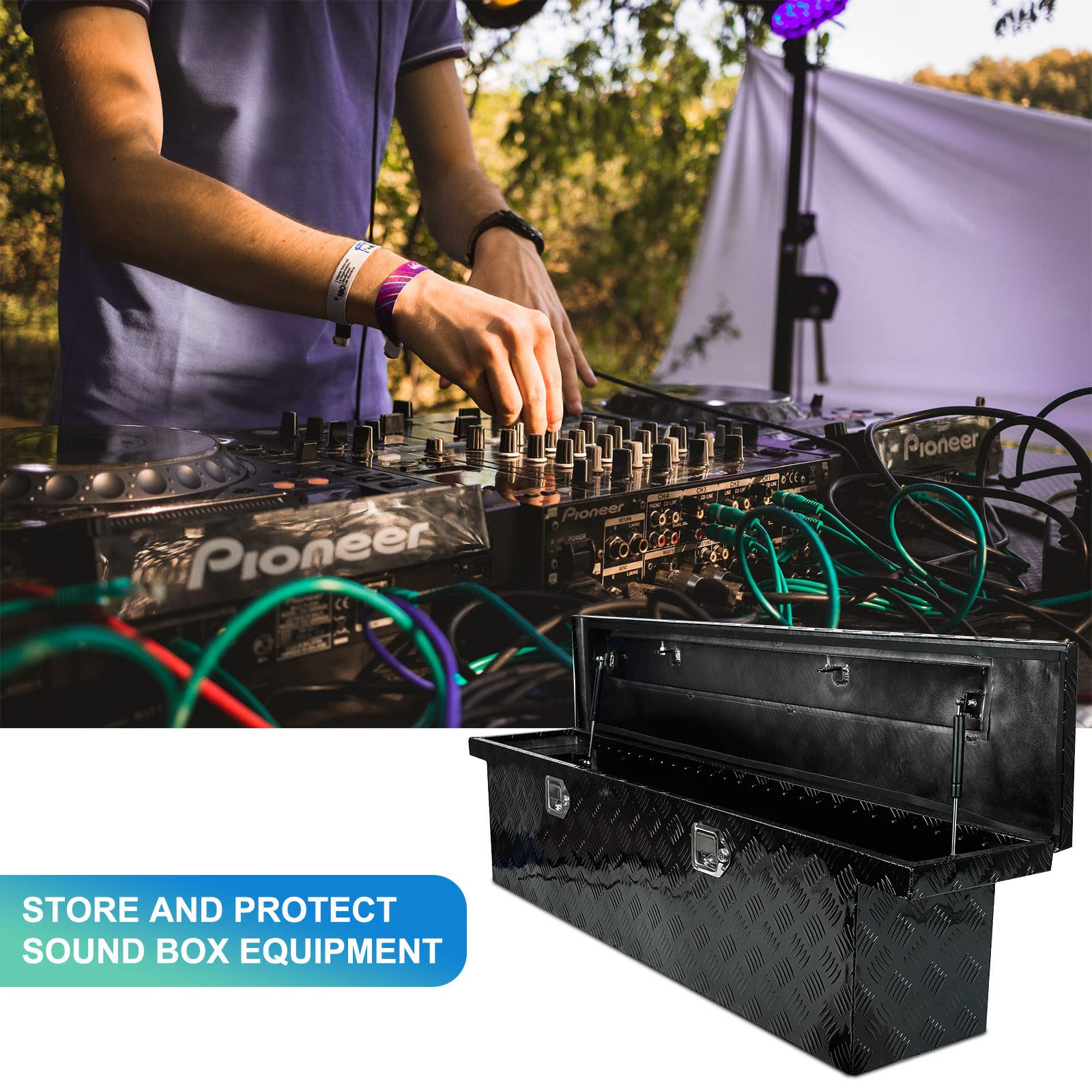 Eivojor 60" Heavy Duty Aluminum Stripes Plated Tool Box Pick Up Truck Bed RV Trailer Toolbox Storage Organizer with Locks and Keys,60"x 12"x 14"-Black