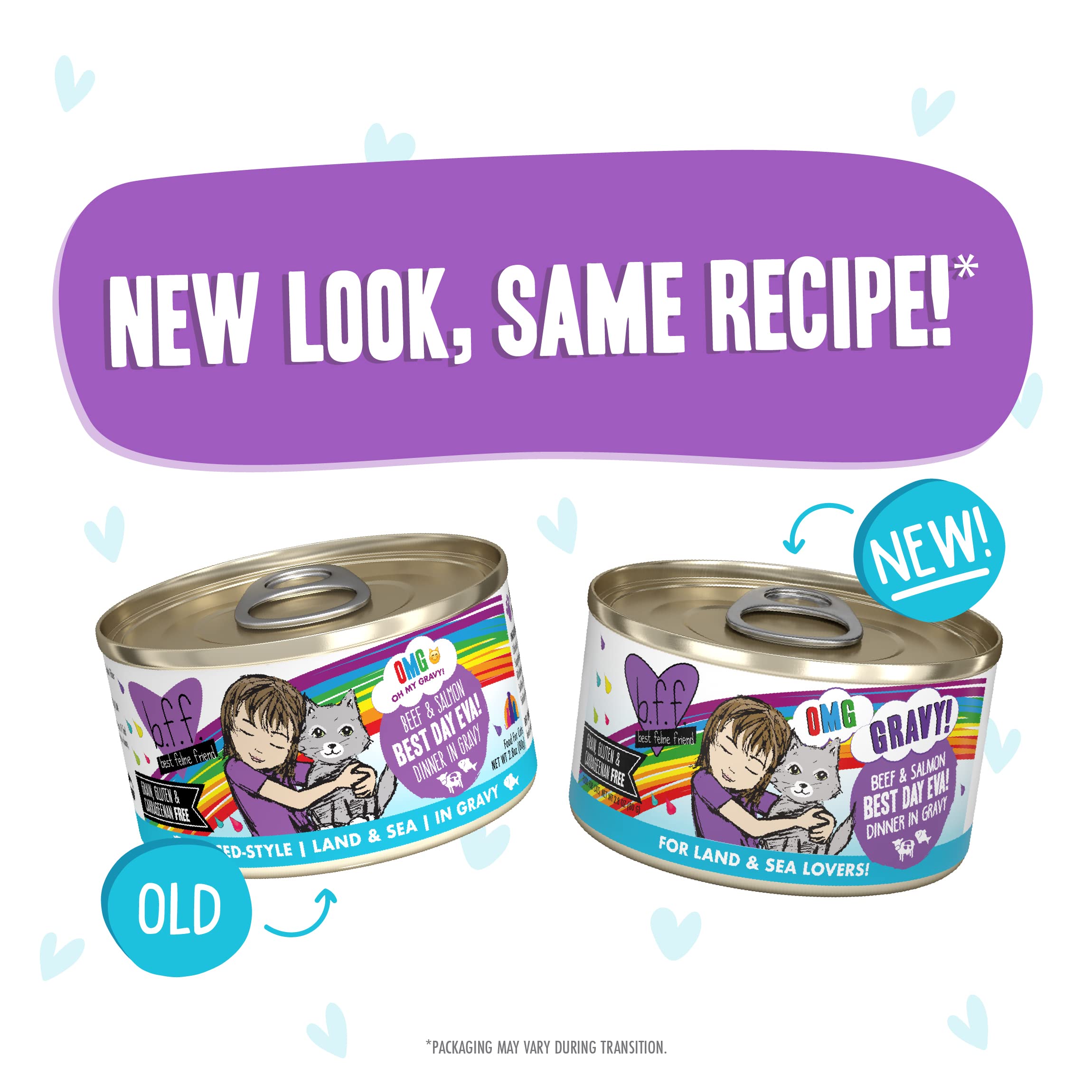 Weruva B.F.F. OMG - Best Feline Friend Oh My Gravy!, Best Day Eva! with Beef & Salmon in Gravy Cat Food, 2.8oz Can (Pack of 12)