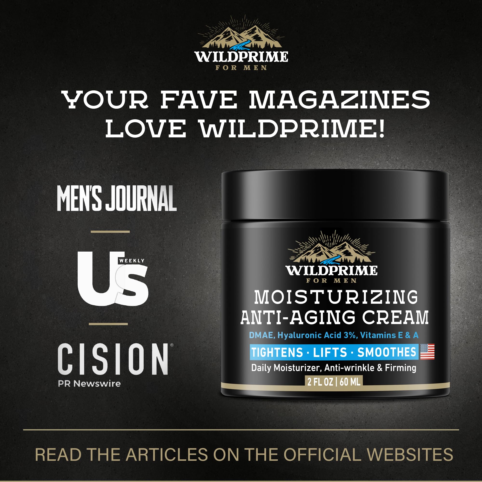 Men's Face Moisturizer Cream - Anti Aging & Wrinkle - Made in USA - Collagen, Hyaluronic Acid, Vitamins E & A, Avocado Oil - After Shave Lotion - Age Facial Skin Care, Day & Night Moisturizing, 2 oz