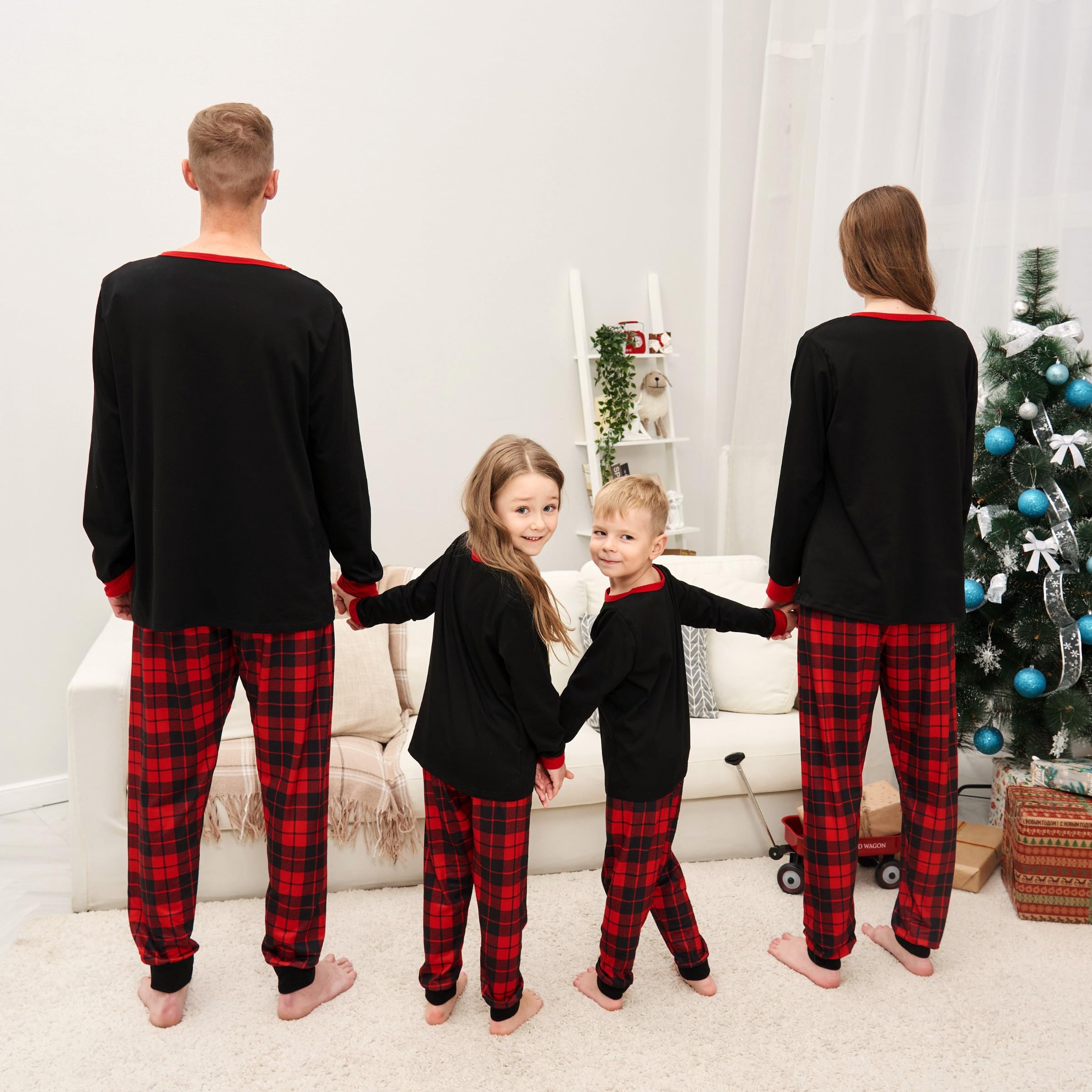 Manooby Christmas Pajamas for Family,Christmas Pajamas Matching Sets,Family Xmas Pjs for Dog (M,Style 07 (Black Red)