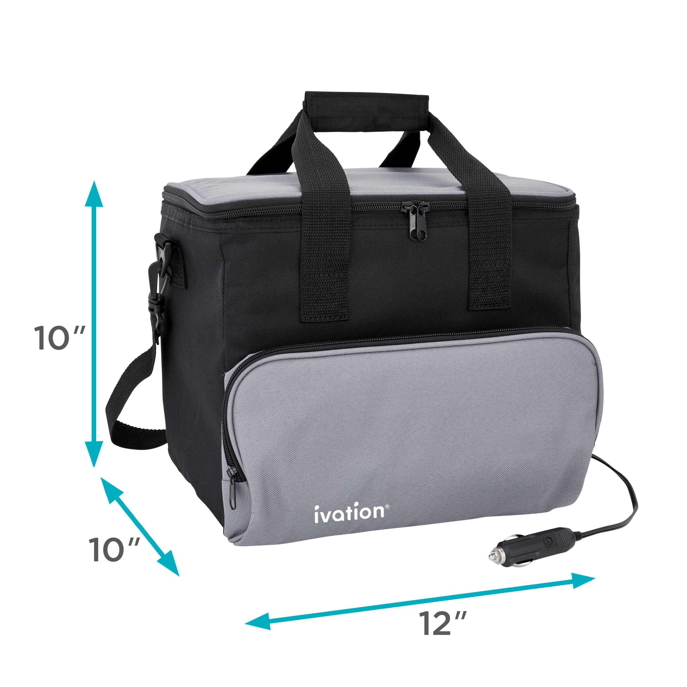 Ivation Portable Electric Cooler Bag | 15L Soft Sided Thermoelectric Travel Cooler with Shoulder Strap, Storage Pocket & DC 12V Plug in for Car, Truck & RV Camping