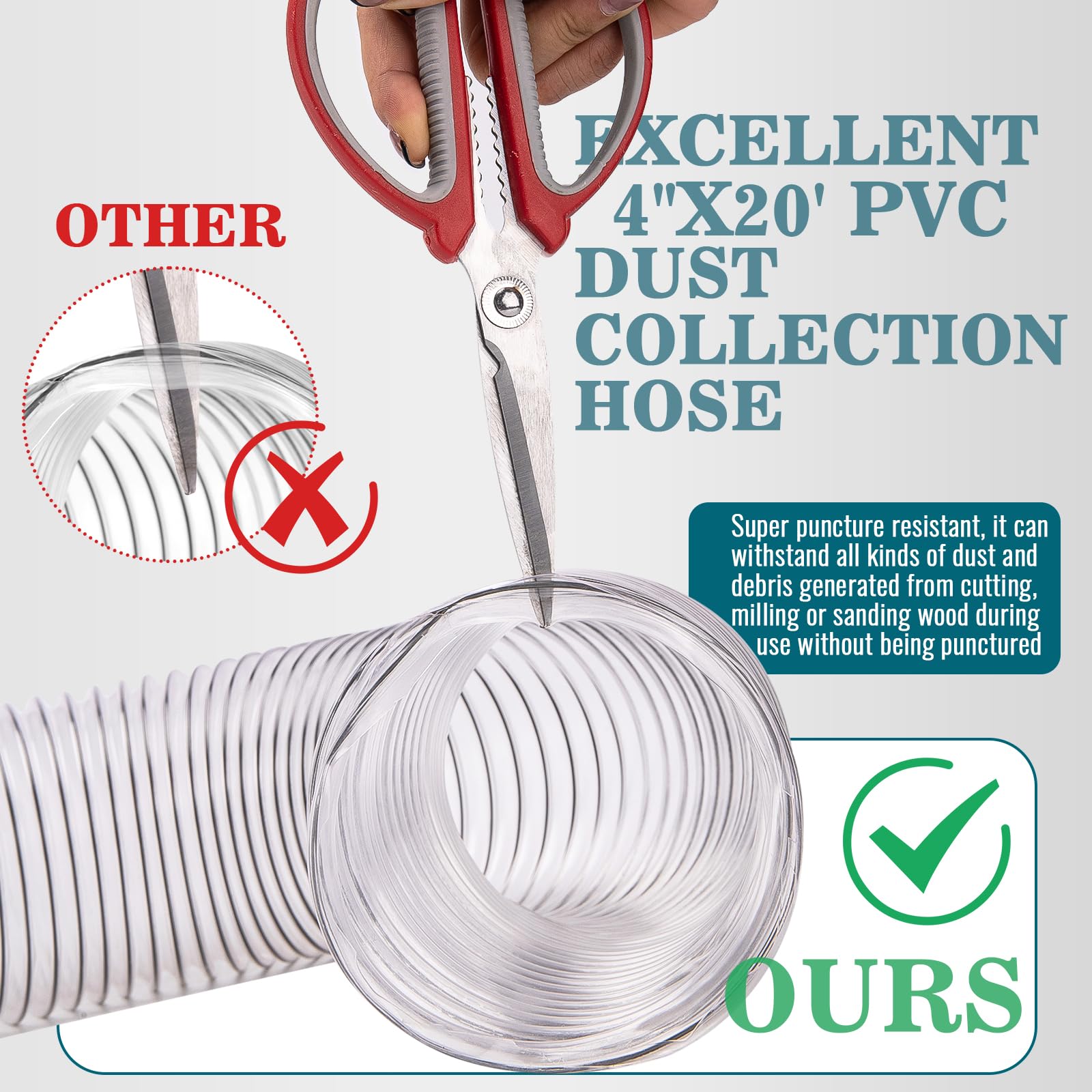 4 In x 20Ft Flexible PVC Dust Collection Hose, Heavy Duty PVC Dust Debris and Fume Collection Hose for Dust Collection Systems, Clear Color
