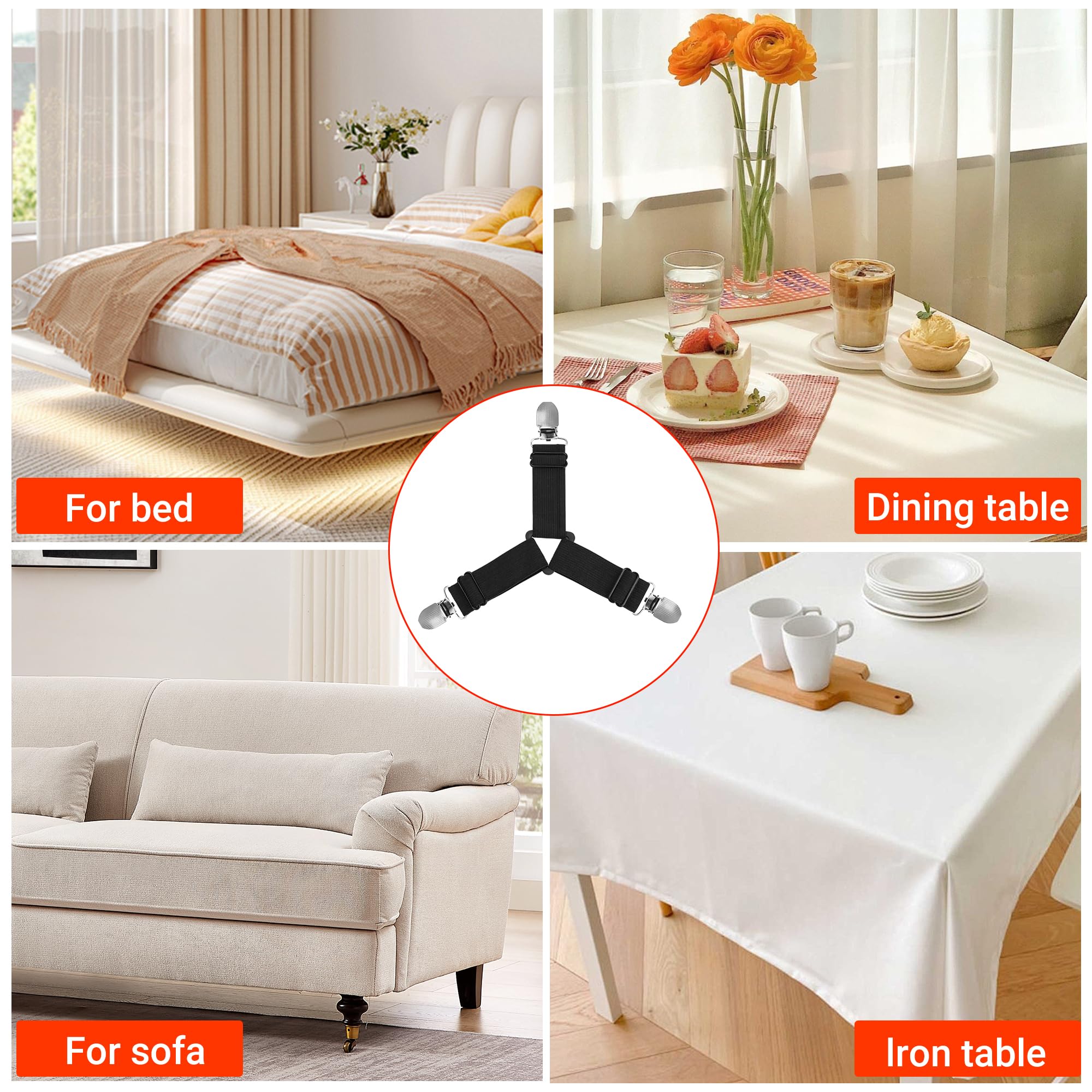 Ksasky Bed Sheet Holder Straps, Adjustable Bed Sheet Clips for Corner, Upgrade Non Slip Sheet Holders Keep Sheets Firm & Tight, Easy to Install Durable Fasteners