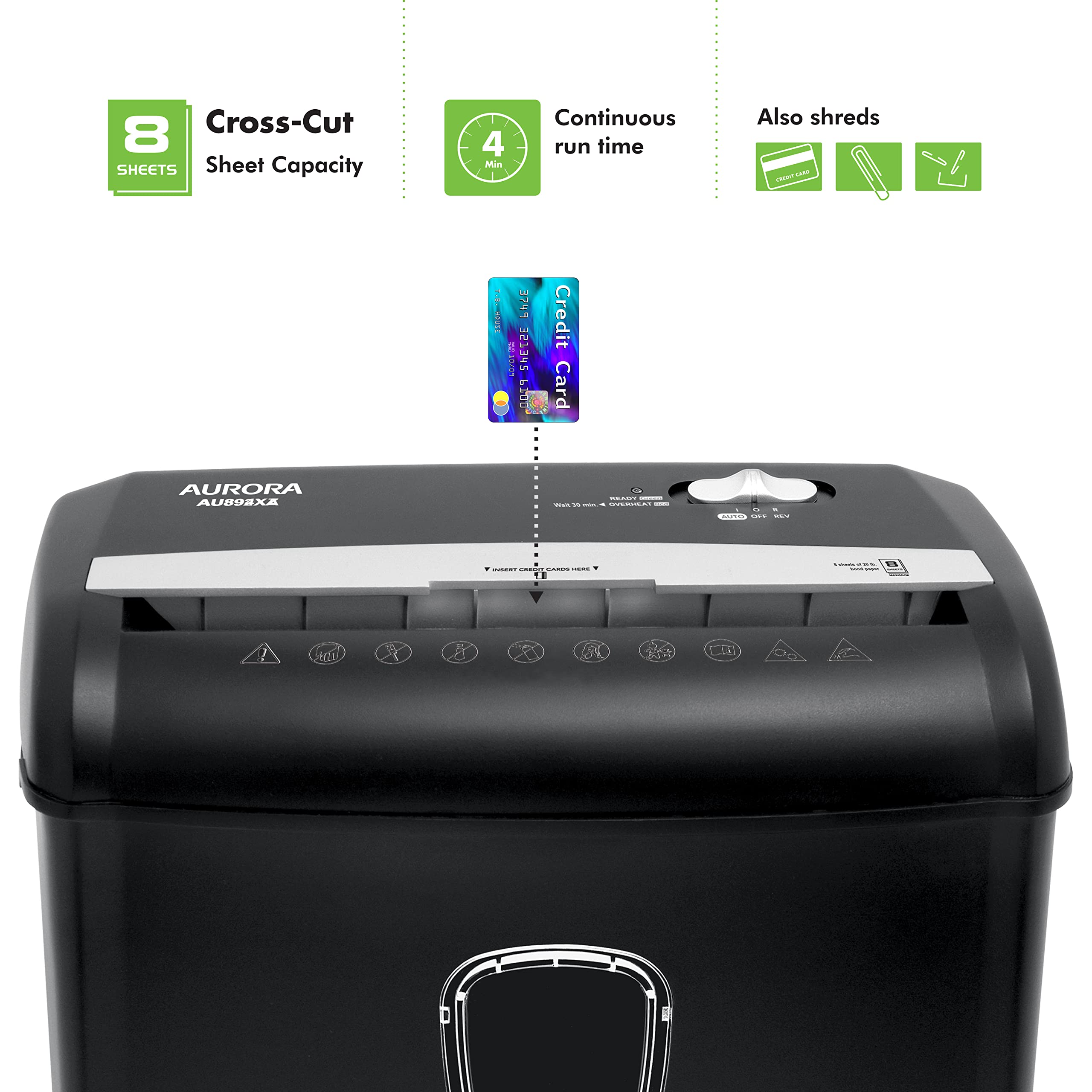 Aurora 8-Sheet Crosscut Paper and Credit Card Shredder, Security P-4