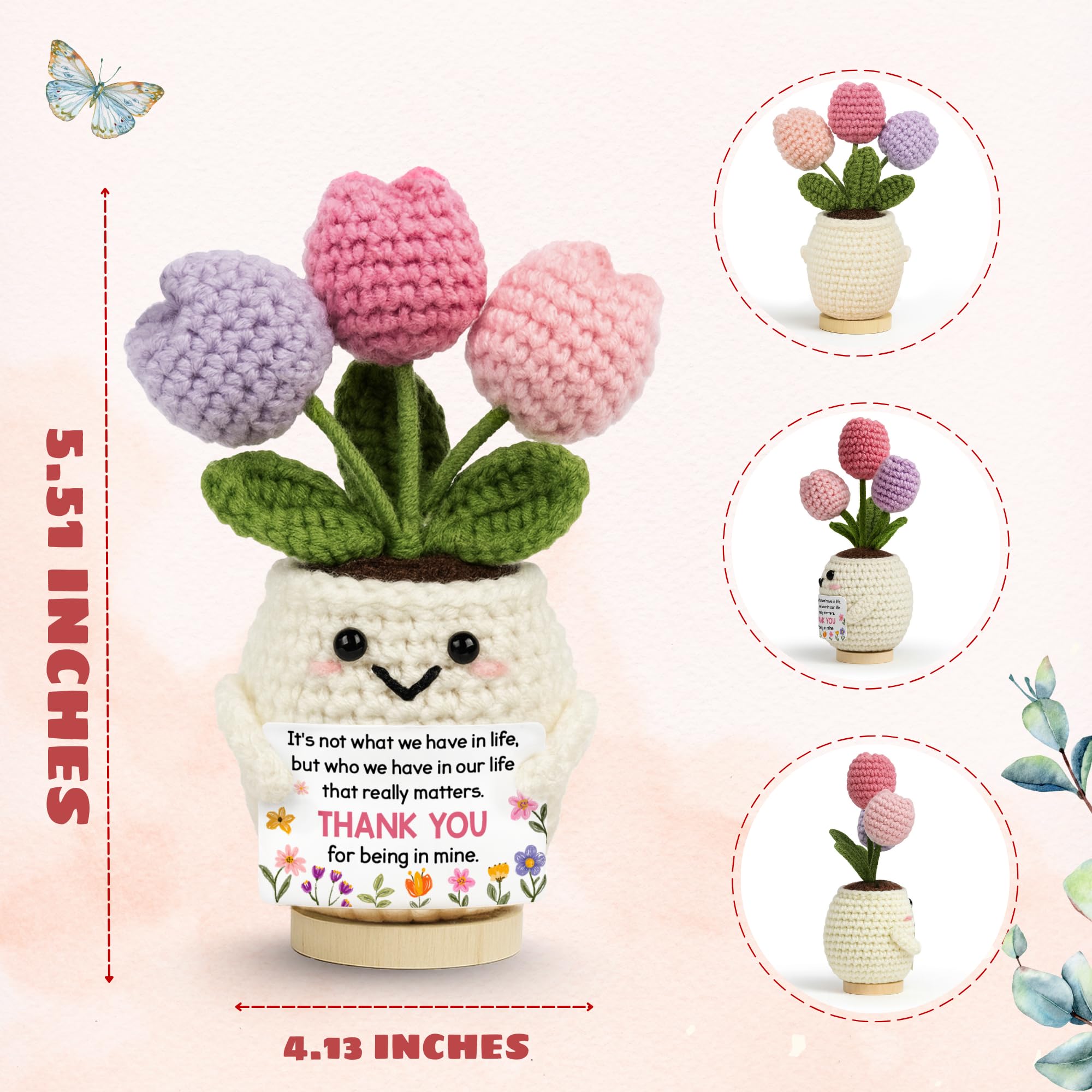 Lucagift Best Friend Friendship Gifts for Women - Funny Mothers Day Birthday Gifts for Friends, Bestie, BFF, Bestfriend, Female, Girls - 5.51'' x 4.13'' Knitted Positive Tulip Flowers Friend Crochet