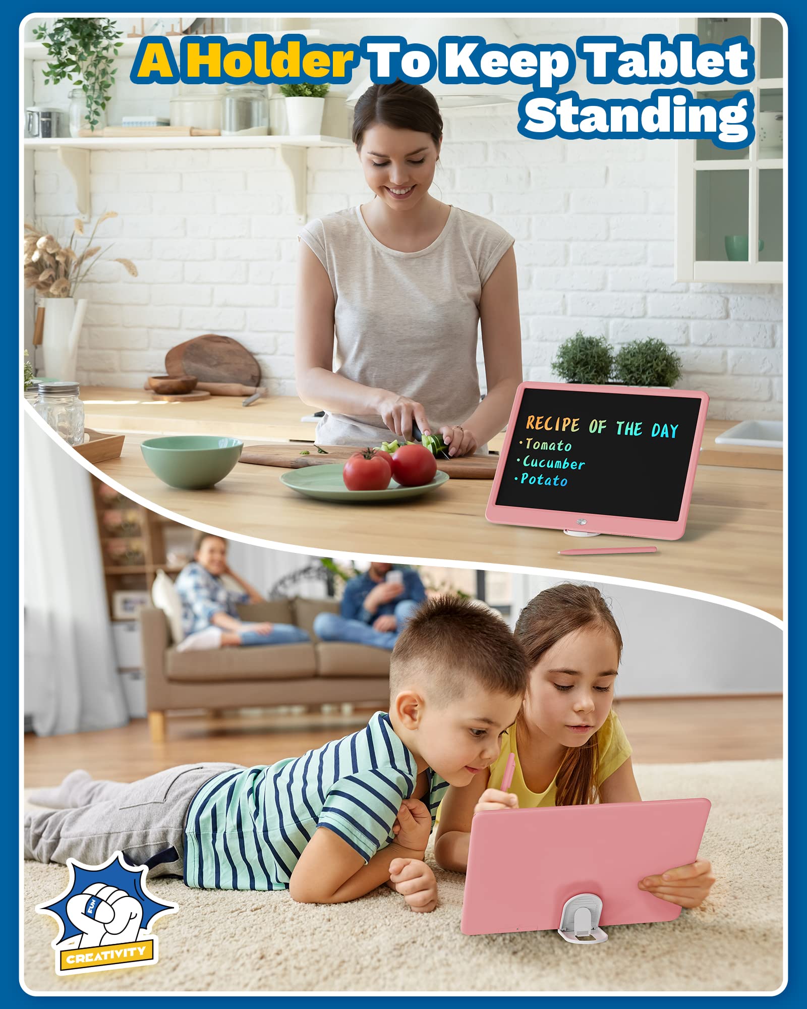 TEKFUN Teen Girl Gifts Ideas, 15inch LCD Writing Tablet for Kids Age 8-10 and Up, Doodle Board 4 5 6 7 Year Old Girl Toys, Mothdays Day Gifts Homeschool Supplies Easter Gifts for Toddlers (Pink)