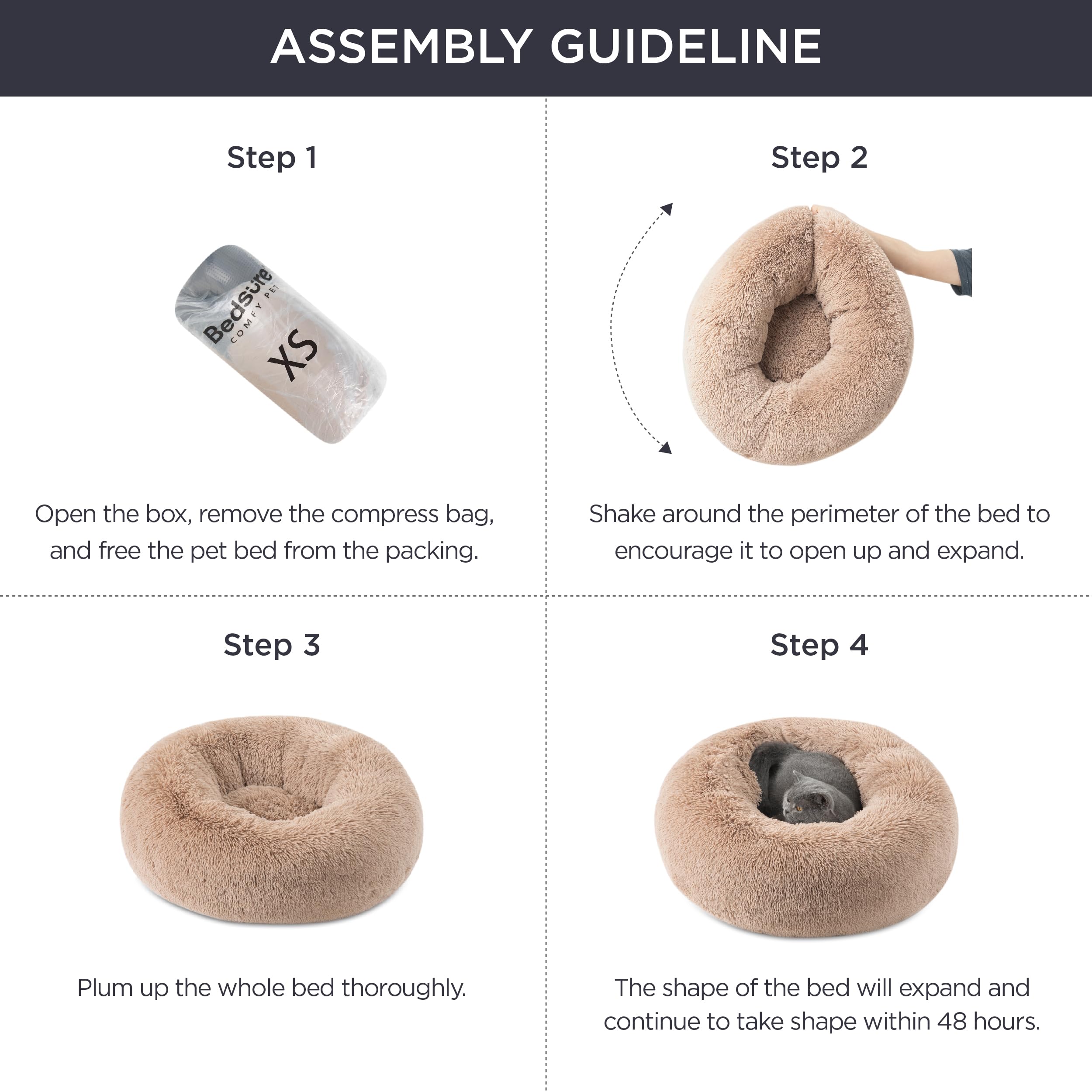 Bedsure Calming Dog Bed for Small Dogs - Donut Washable Small Pet Bed, 23 inches Anti-Slip Round Fluffy Plush Faux Fur Large Cat Bed, Fits up to 25 lbs Pets, Camel