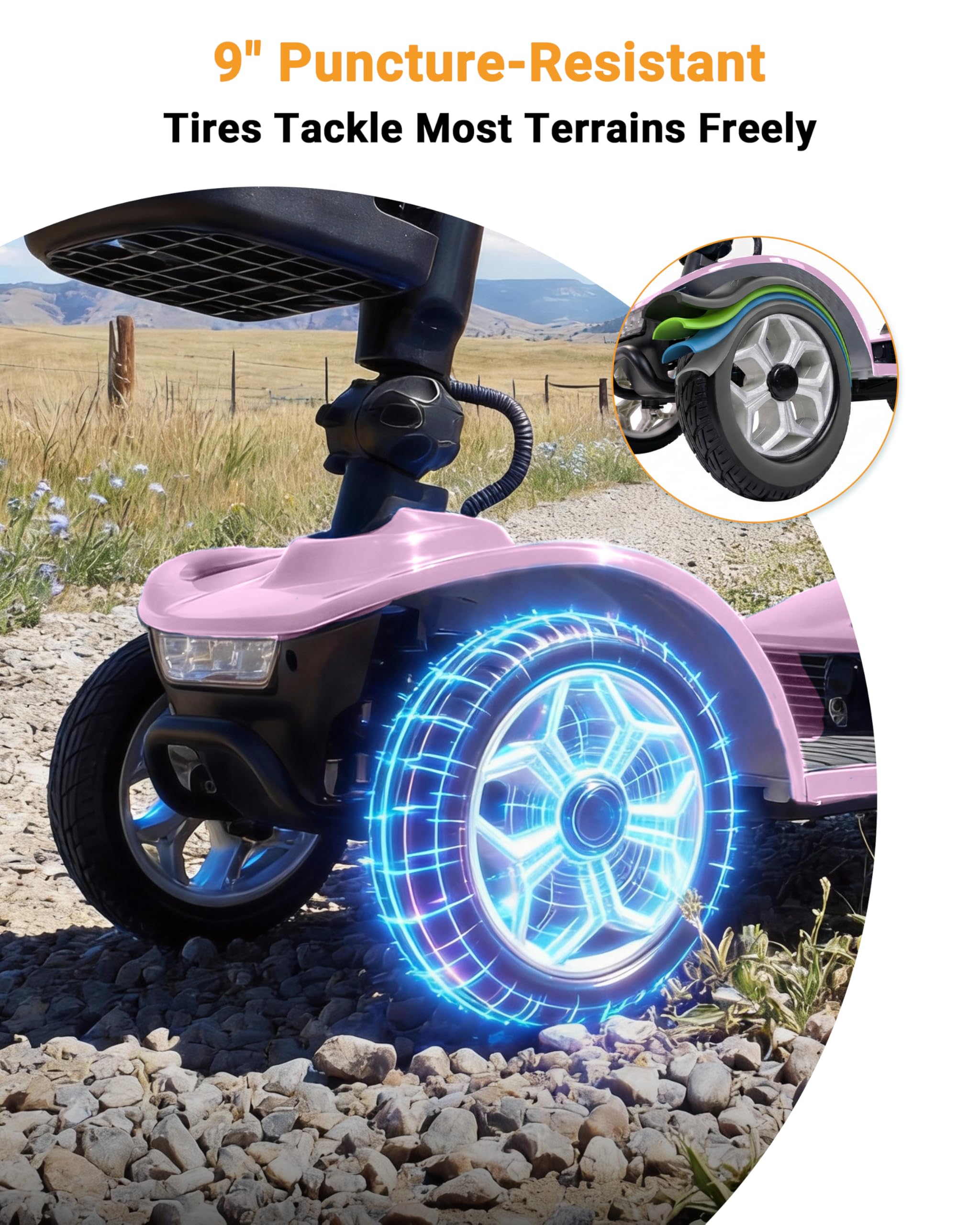 4 Wheel Mobility Scooter 400 LB Capacity, Heavy Duty Electric Scooter for Adults with Adjustable Seat & 27.6” Armrest Spacing, Powered Mobility scooters for Commuting Community & Outdoor Camping, Pink