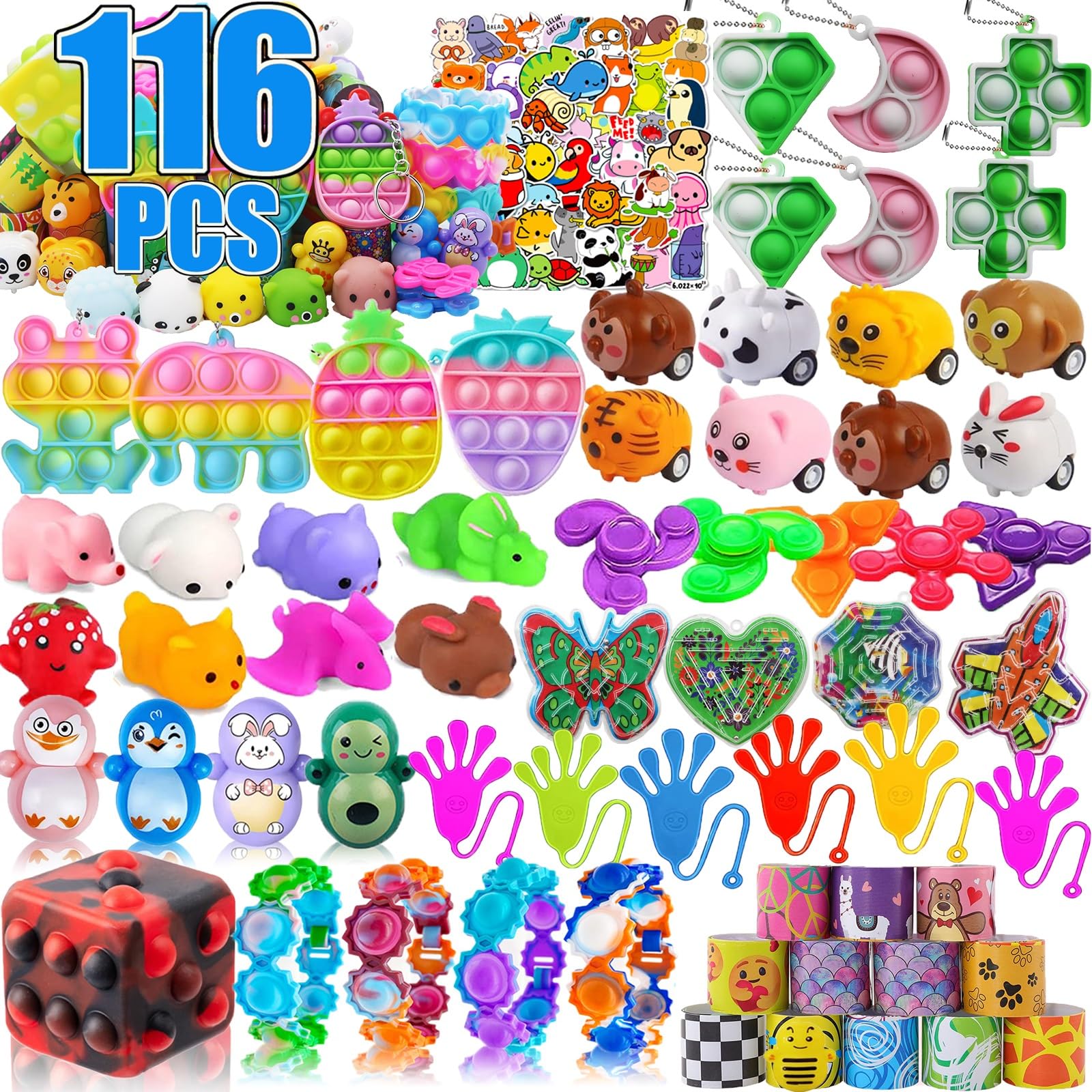 116 Pcs Pop Party Favors for Kids, Fidget Treasure Box Toys, Classroom Prizes, Pinata Filler Goody Bag Stuffers, Treasure Chest, Carnival Prize Box Toys for Boys Girls, Easter Basket Eggs Fillers