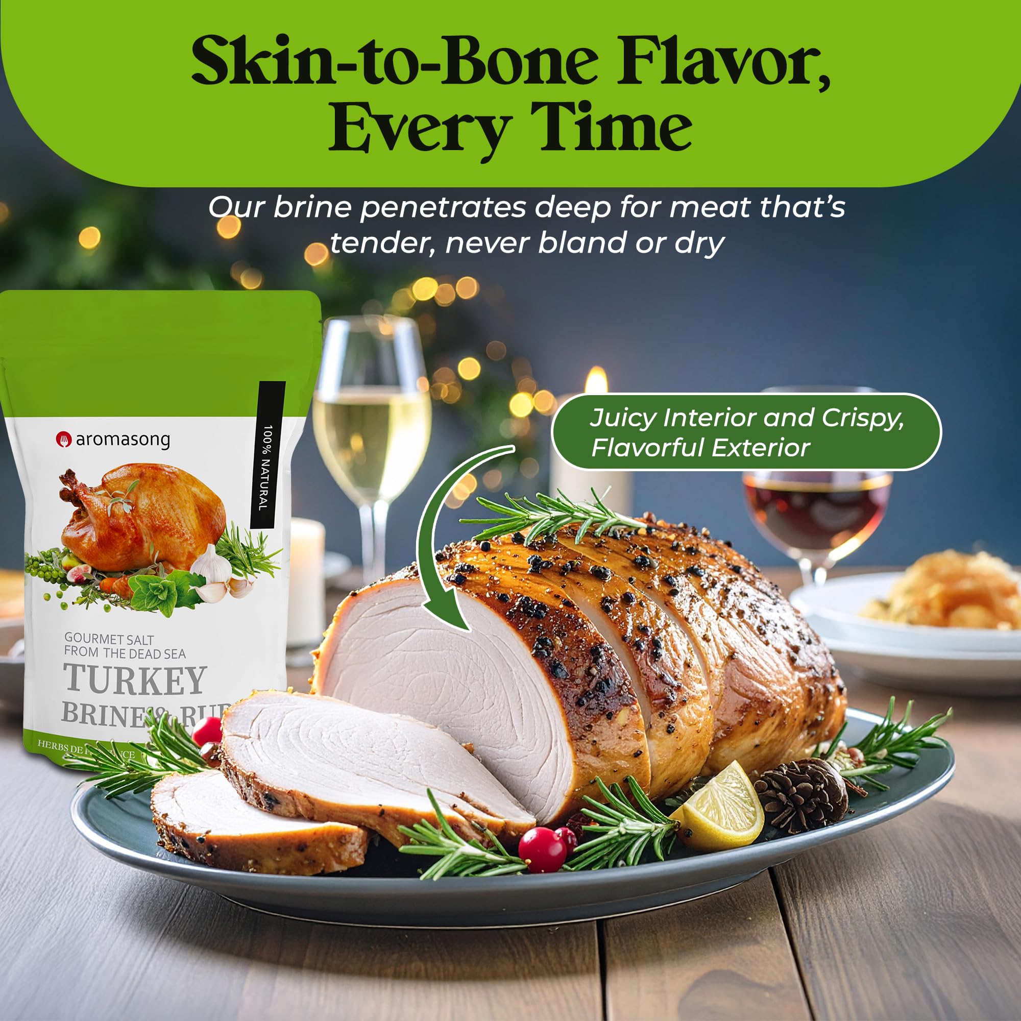 Aromasong Turkey Brine - 100% Natural - 2 LB - For Wet & Dry Brining. (Herbs De Provence seasoning) for Whole, Smoked, Oven-Roasted or Fried Turkey - Made in USA