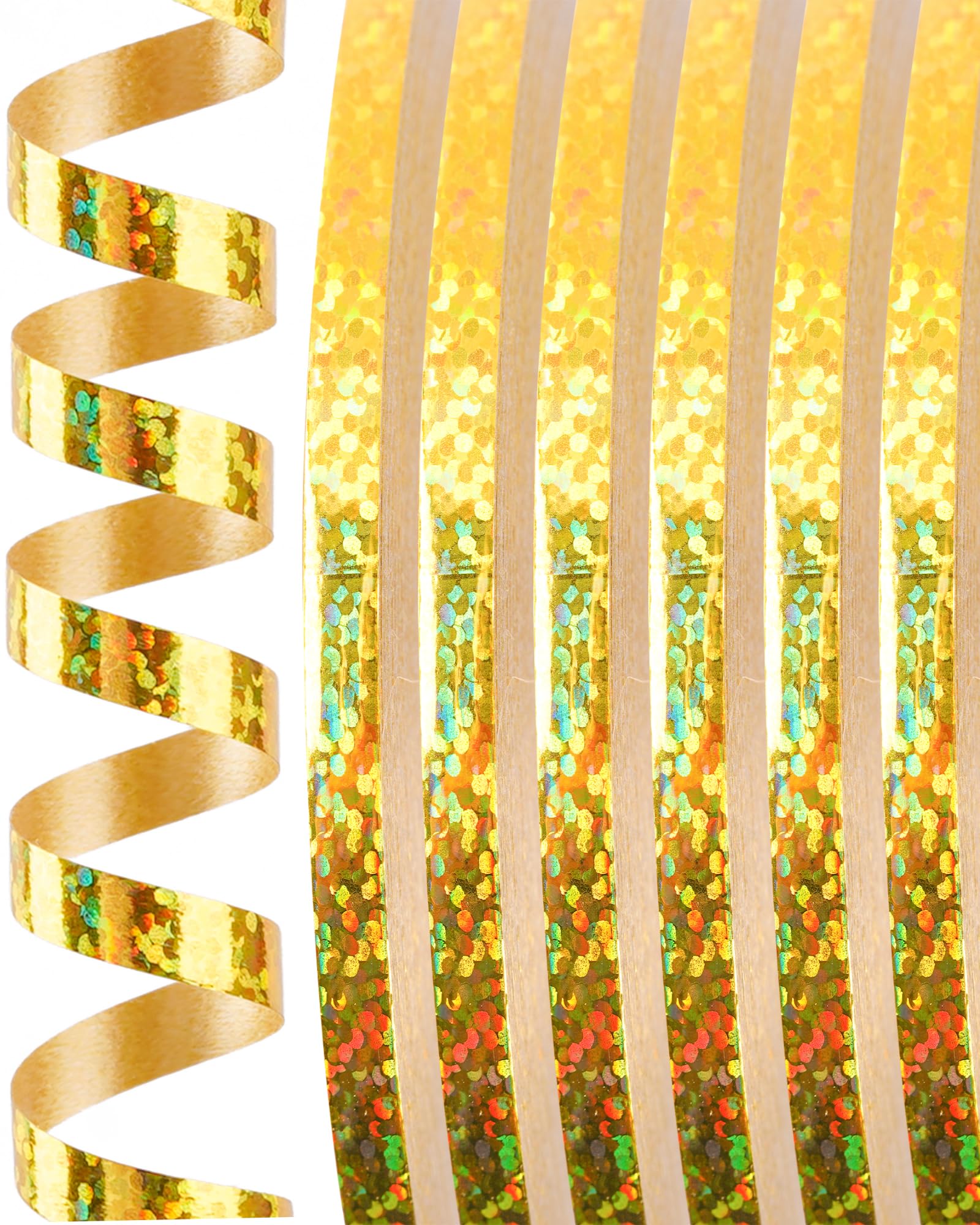 PartyWoo Gold Iridescent Crimped Ribbon - 600 Yards (6 Rolls, 100 Yards/Roll) for Balloons, Craft, Gift Wrapping, Wedding, Florist Flowers