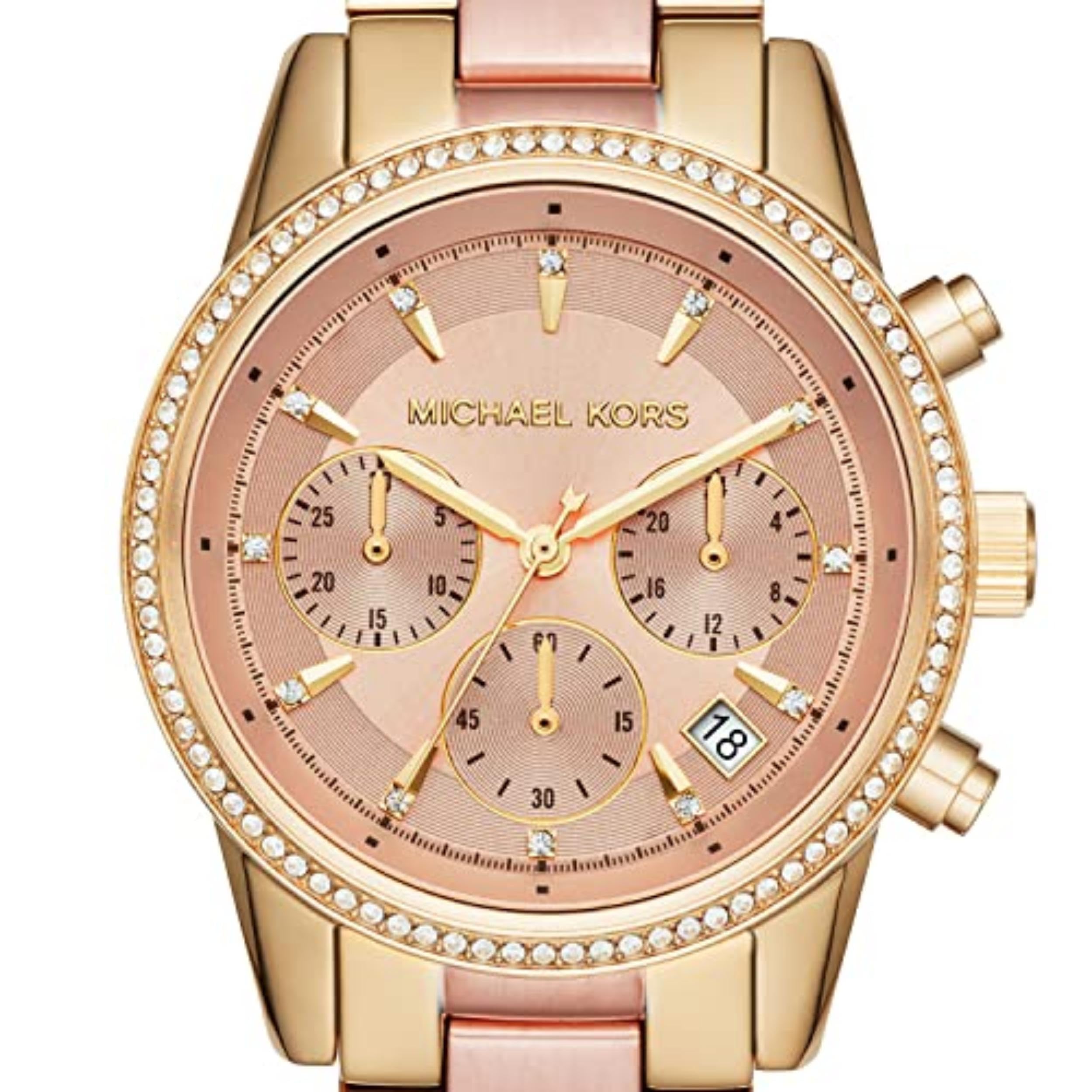 Michael Kors Watch for Women, Bryant Chronograph Gold/Pink Stainless Steel Women's Watch