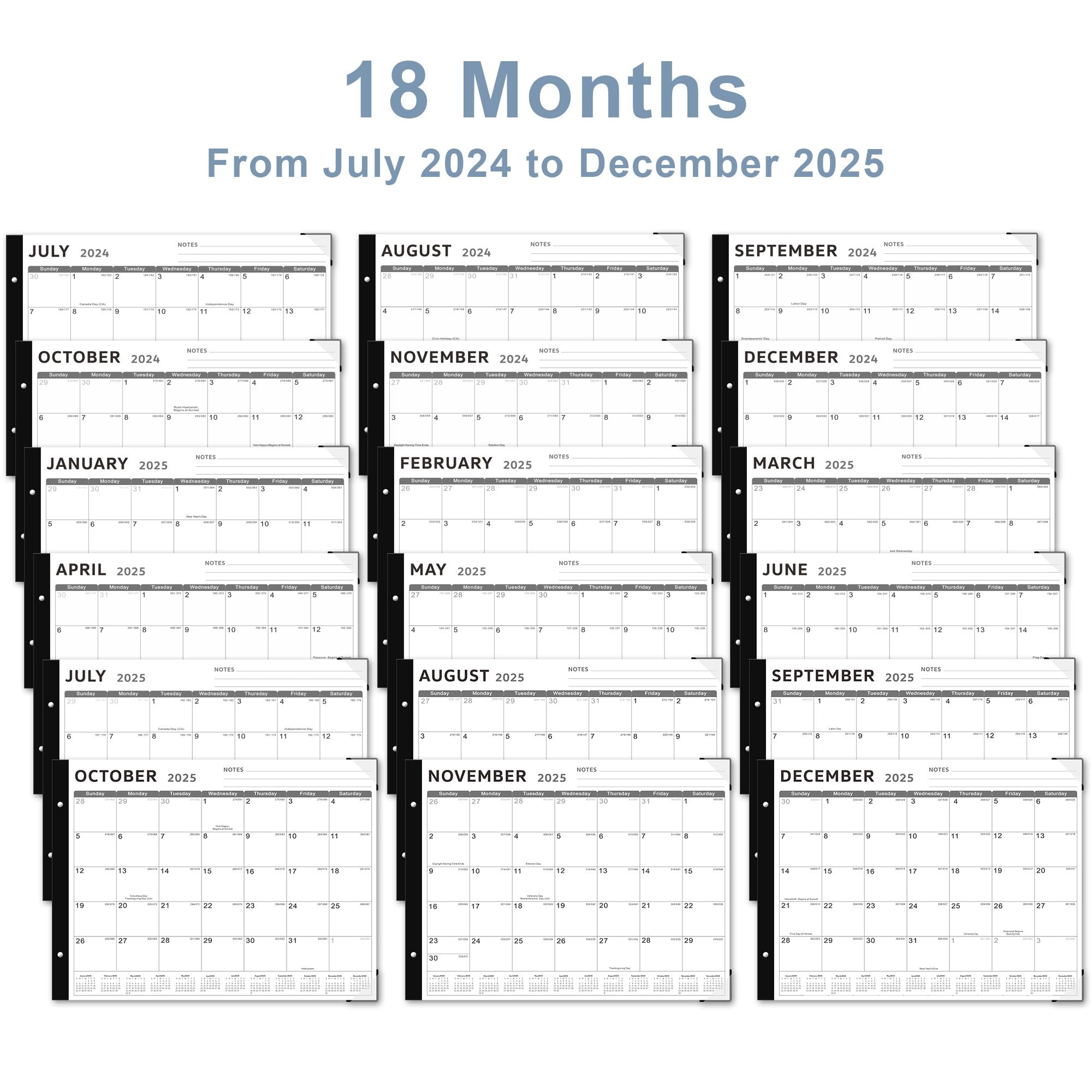 Desk Calendar 2024-2025 Large 22x17, 18 Months Run from July 2024 to December 2025, Desk top Calendar with Notes for Home, Office and School