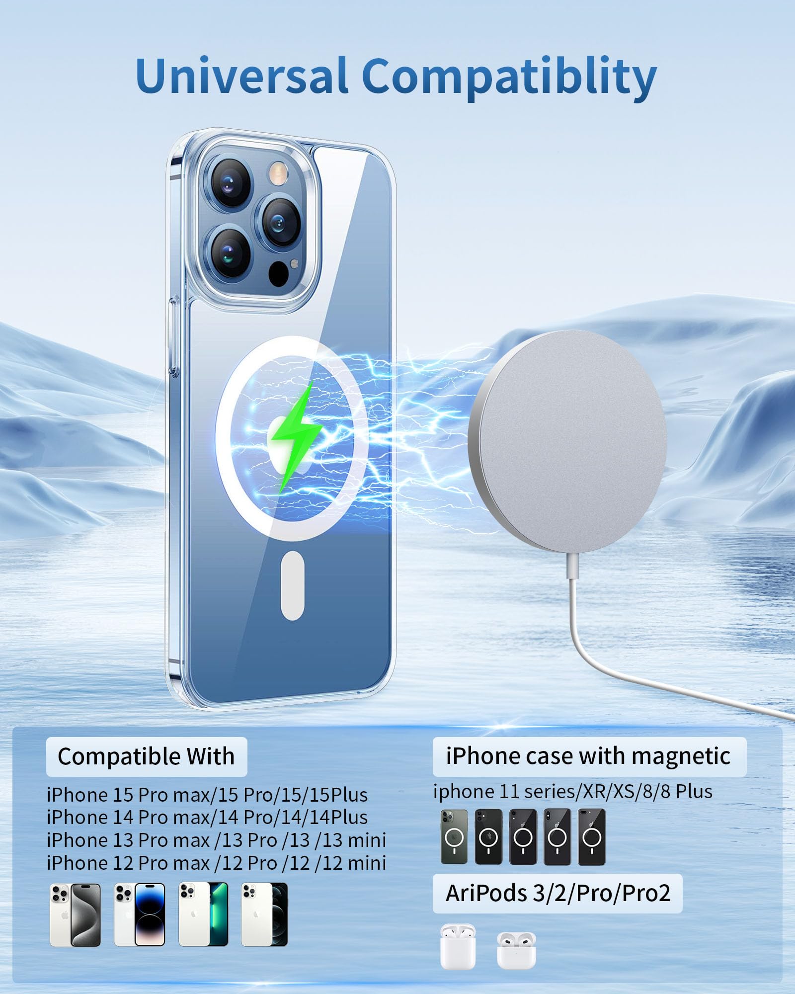 Zyerch 2 Pack 15W Fast Magnetic Wireless Charger iPhone Apple Charger for iPhone 15/14/13/12 Series Wireless Charging for AirPods 3/2/Pro 2/Pro Magnetic Charger for Travel