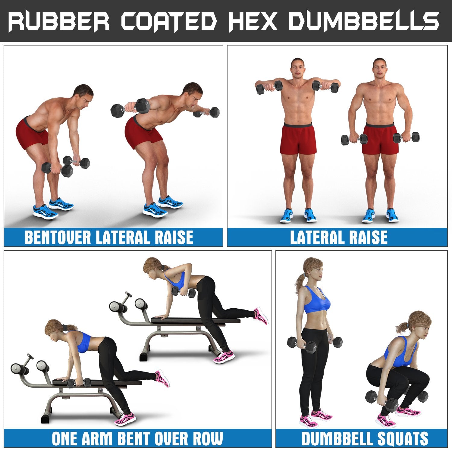 Dumbbell - Rubber Hex - 5lbs