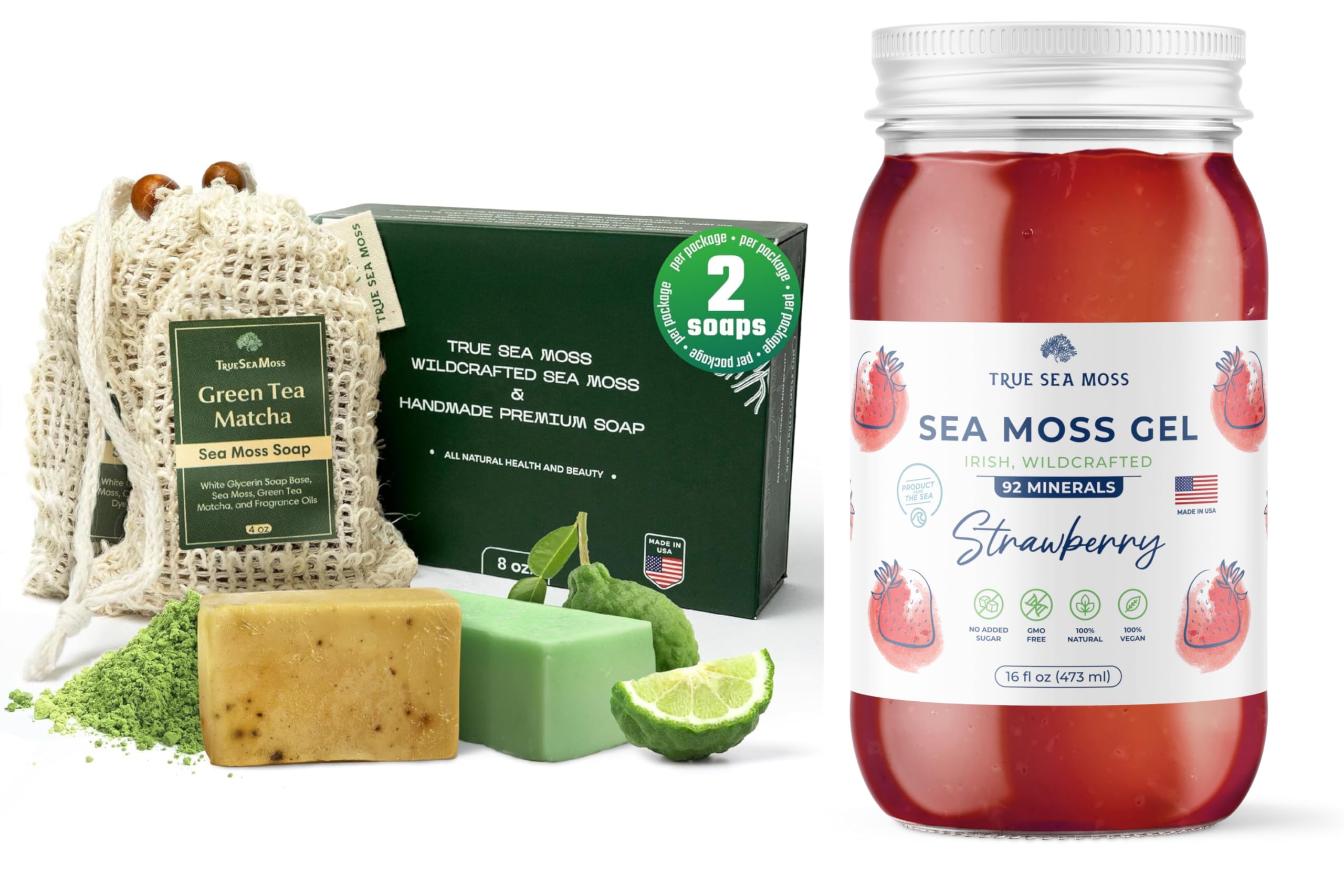 Sea Moss Soap Green Tea Matcha & Aloe Bergamot & Strawberry Sea Moss Gel