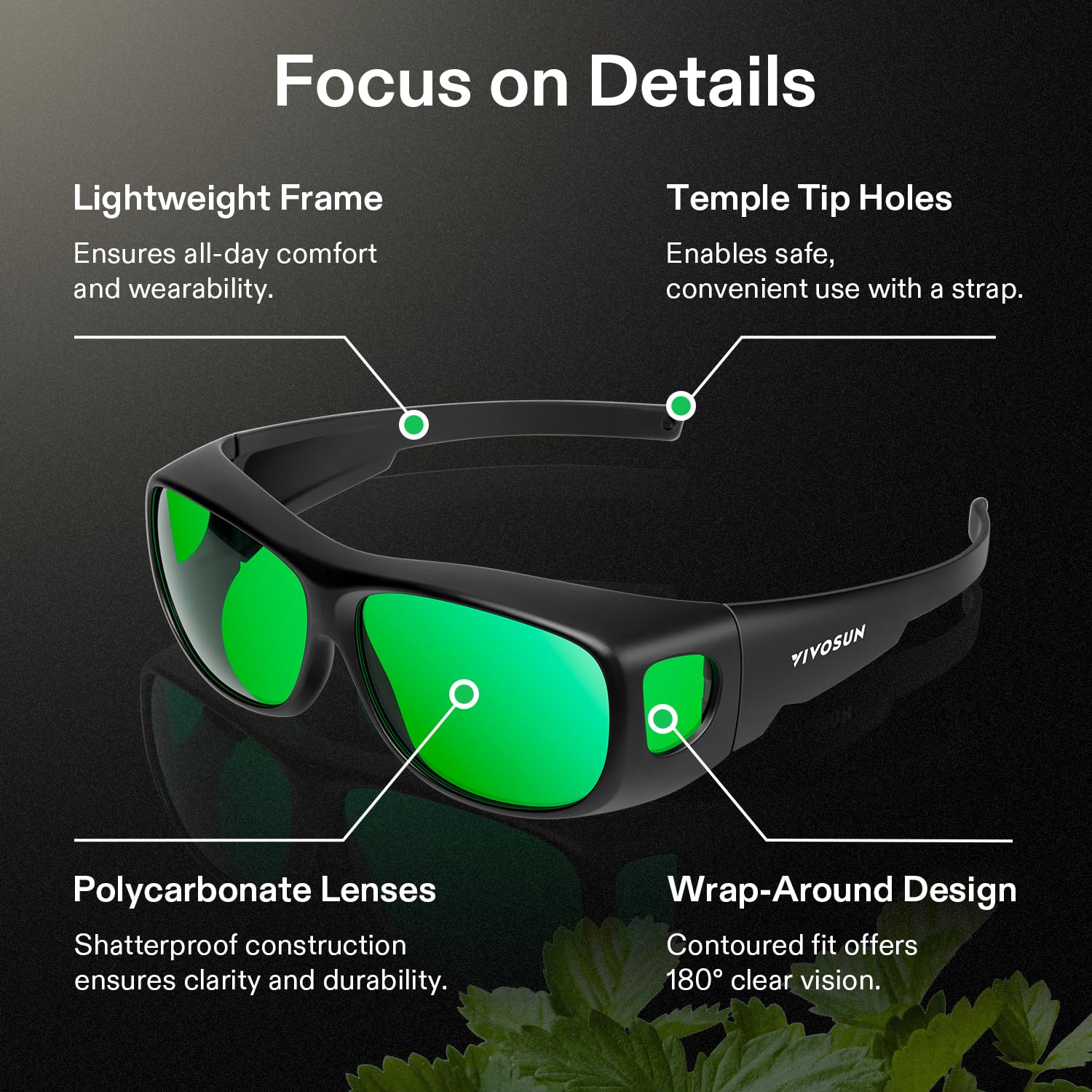 VIVOSUN 2-Pack Indoor Hydroponics LED Grow Room Glasses with Glasses Case