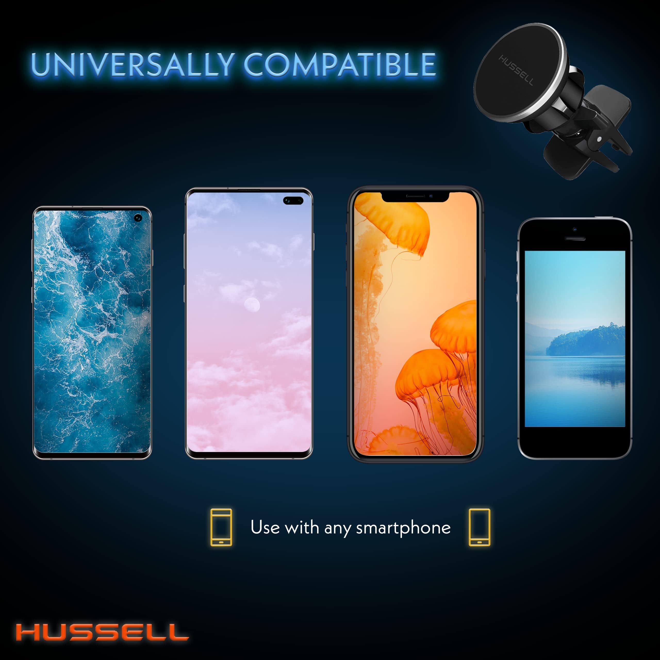 HUSSELL Magnetic Phone Car Mount, Air Vent Phone Mount for Car 360° Adjustable Universal Magnet Phone Holder - Compatible with Any Cell Phone, iPhone Galaxy LG Huawei