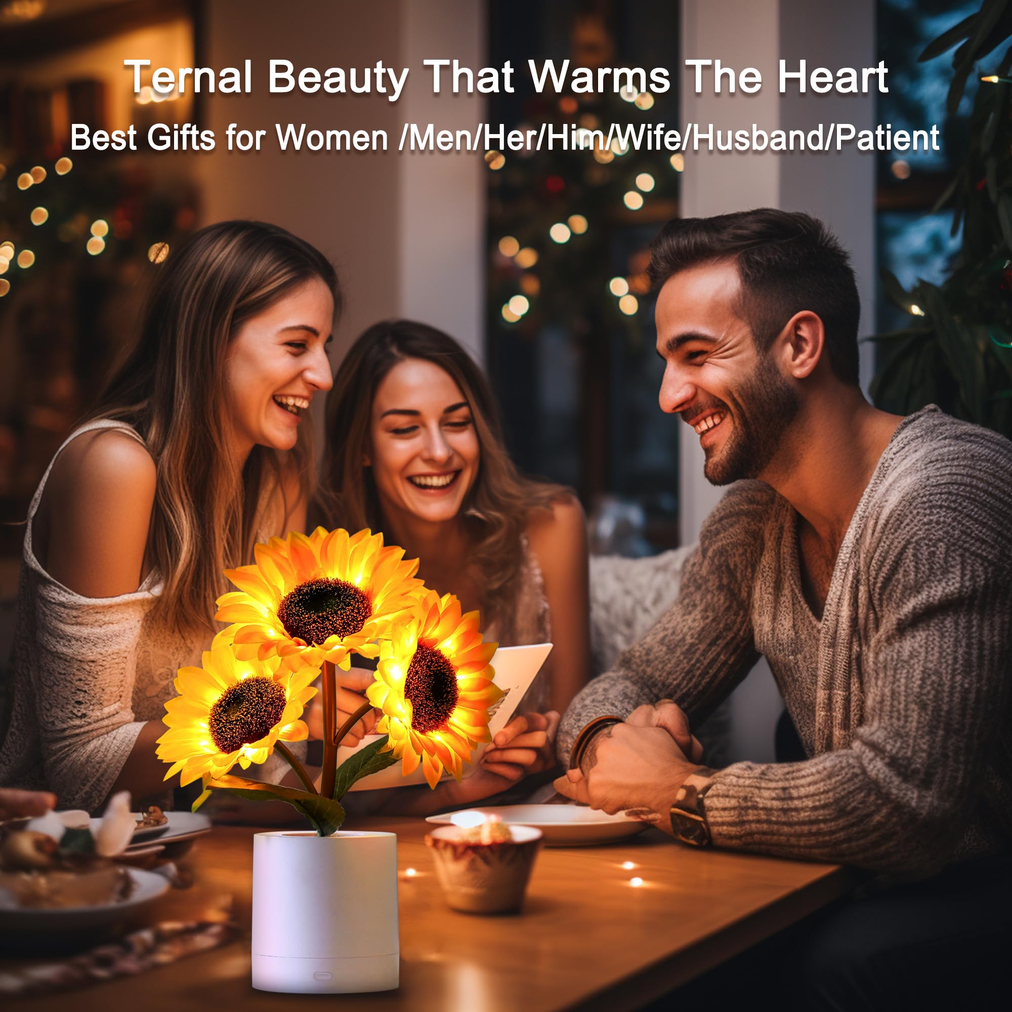 Christmas Sunflower LED Lamp for Women, Ideal for Bedroom Decor, Sunflower Gifts for Mom Daughter Nurse Teacher Aunt Girlfriends Coworker Friend Wife Anniversary Birthday Christmas Valentine's Day