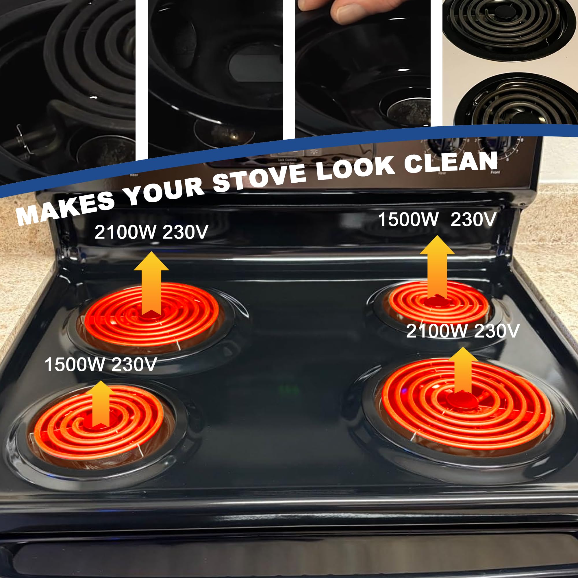 5304430149 5304430150 Porcelain Black Drip Pans Set & MP22YA Electric Range Burner Element Unit Set Compatible with Frigi-daire Ken-more Range Oven/Stove Replaces 318067041 318067051 by Fetechmate