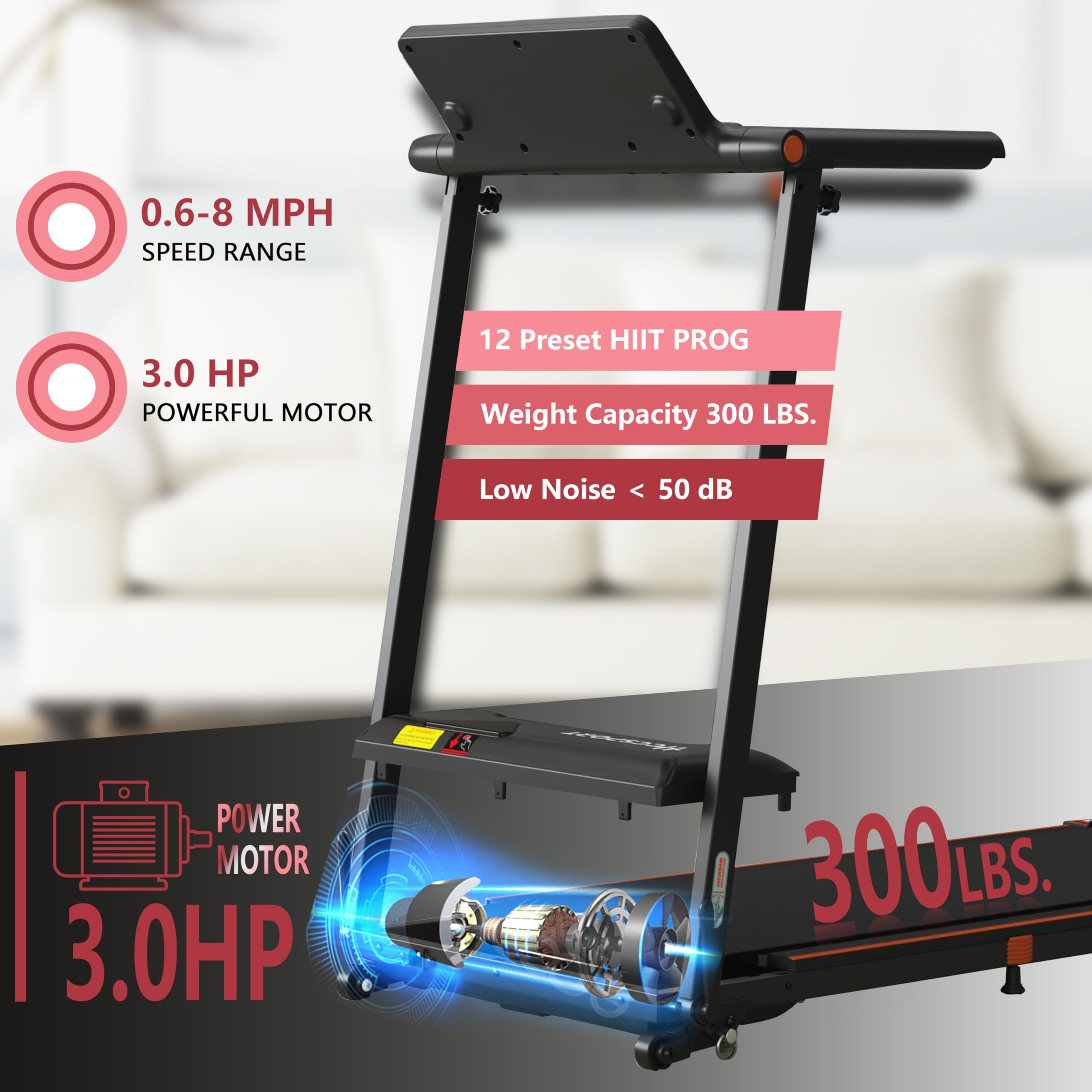Hccsport Treadmill with Home, Foldable Treadmill with Incline, Removable Desk Workstation 3.0 HP 3 in 1 Compact Folding Small Walking Treadmills 300 Lbs Capacity for Home Office
